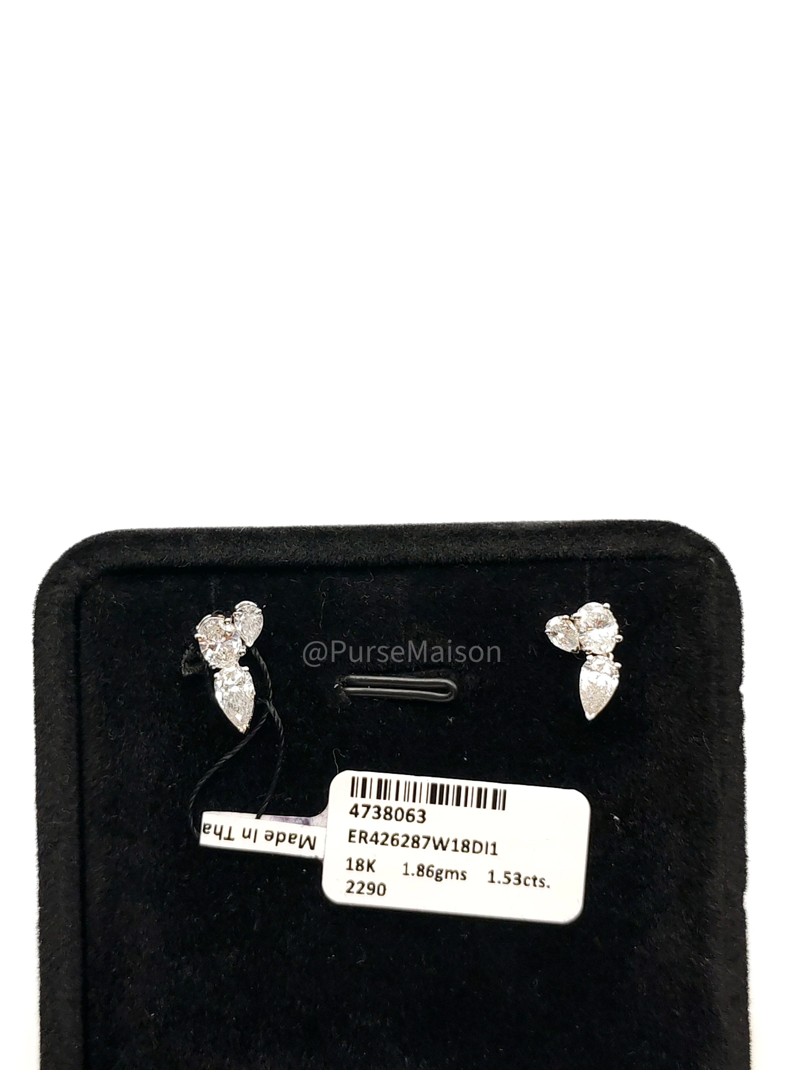 Diamond 18k 1.86gms. 1.86gms 1.53cts VS1 to VVS1 (Clarity) E to H (Color) Natural Diamond White Gold Earrings - Image 2