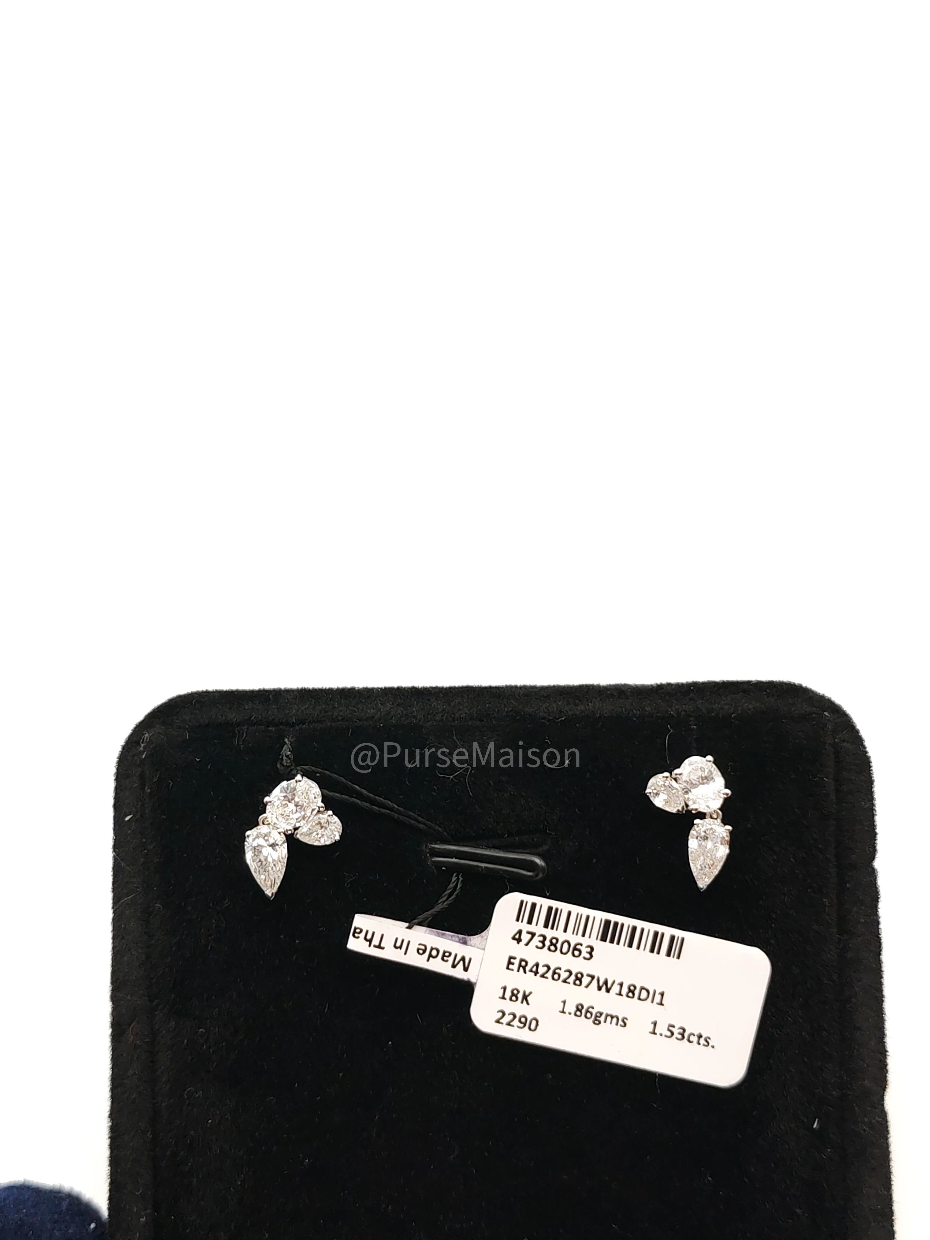 Diamond 18k 1.86gms. 1.86gms 1.53cts VS1 to VVS1 (Clarity) E to H (Color) Natural Diamond White Gold Earrings - Image 3