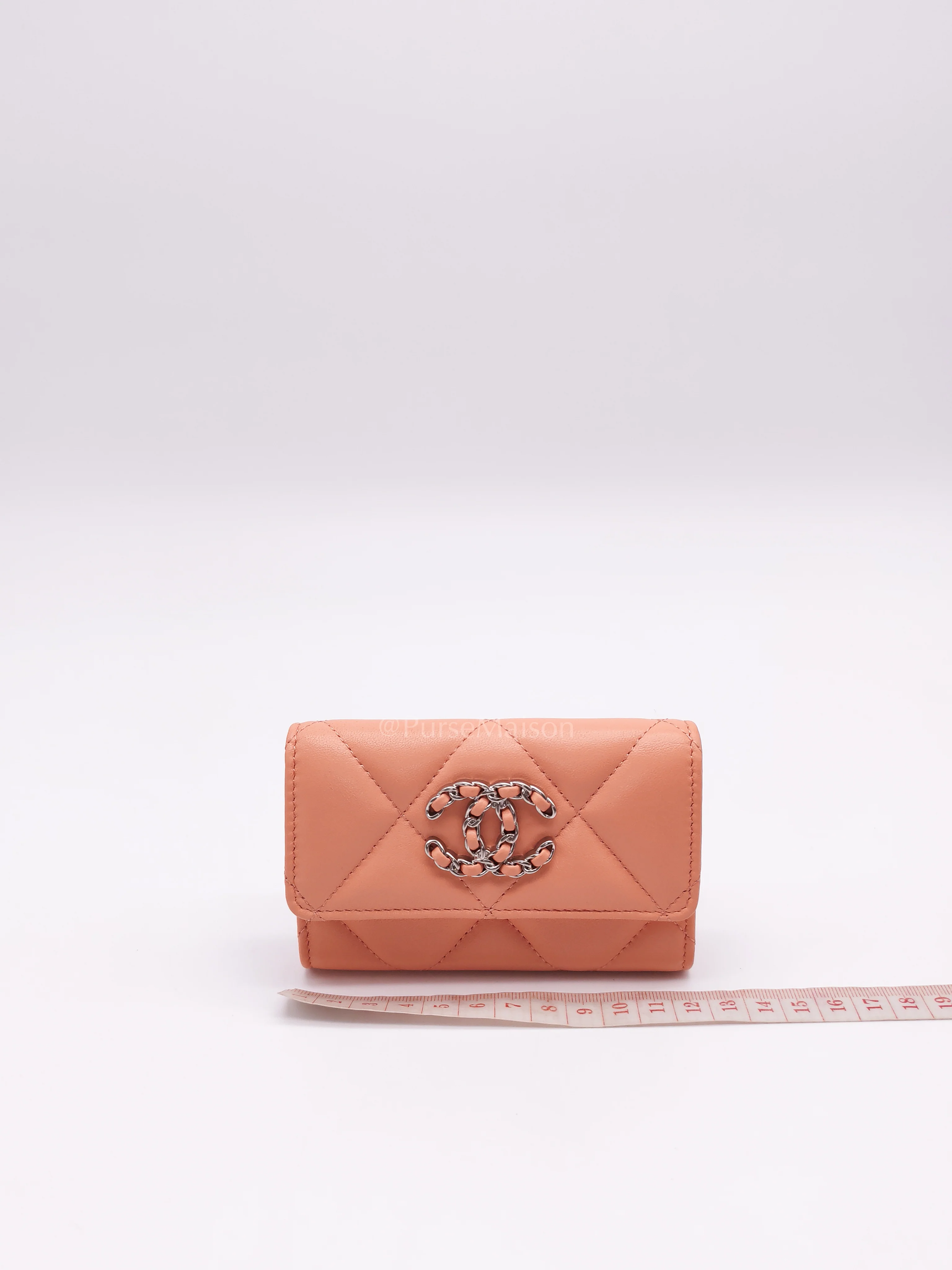 Chanel 19 Flap Cardholder in Peach Lambskin Leather & Palladium Hardware Microchip - Image 15