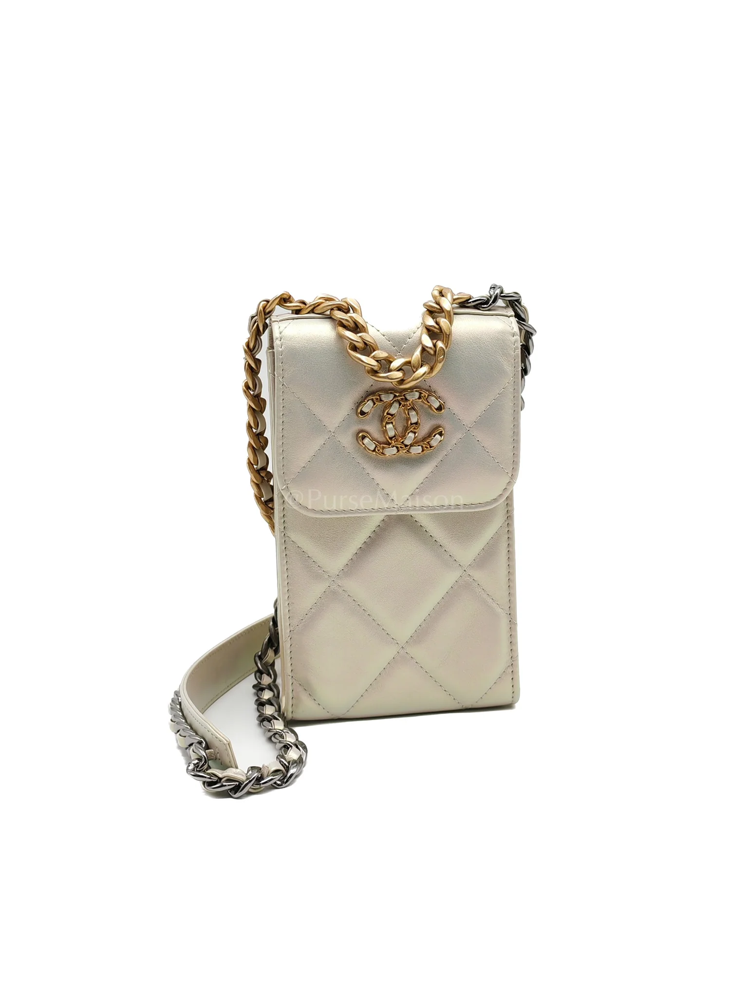 Chanel 19 Phone Holder Quilted Iridescent Lambskin Leather in Mix Hardware (Series 31) - Image 3