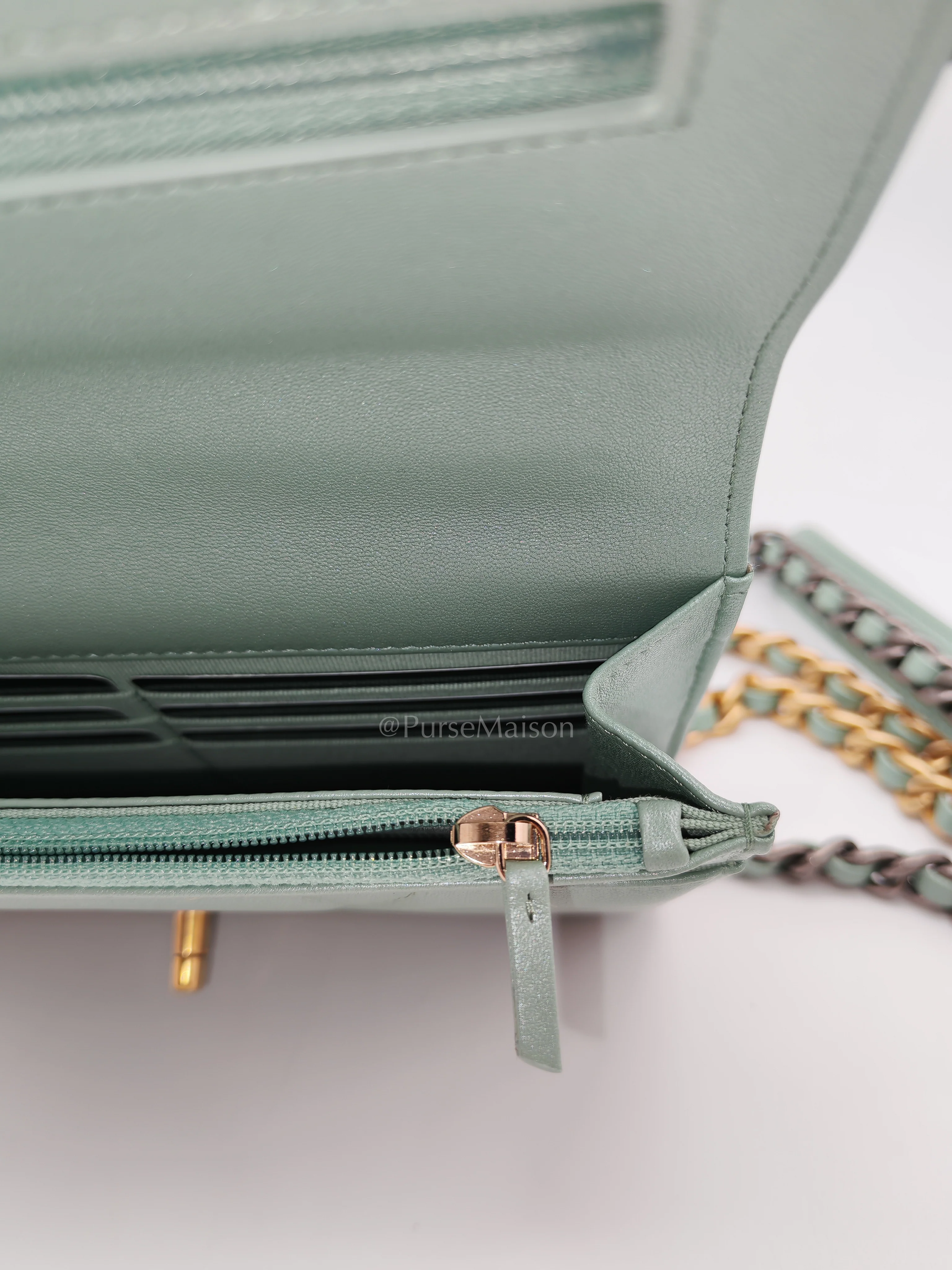 Chanel 19 Wallet on Chain in Light Green Lambskin Leather & Gold Hardware Microchip - Image 20