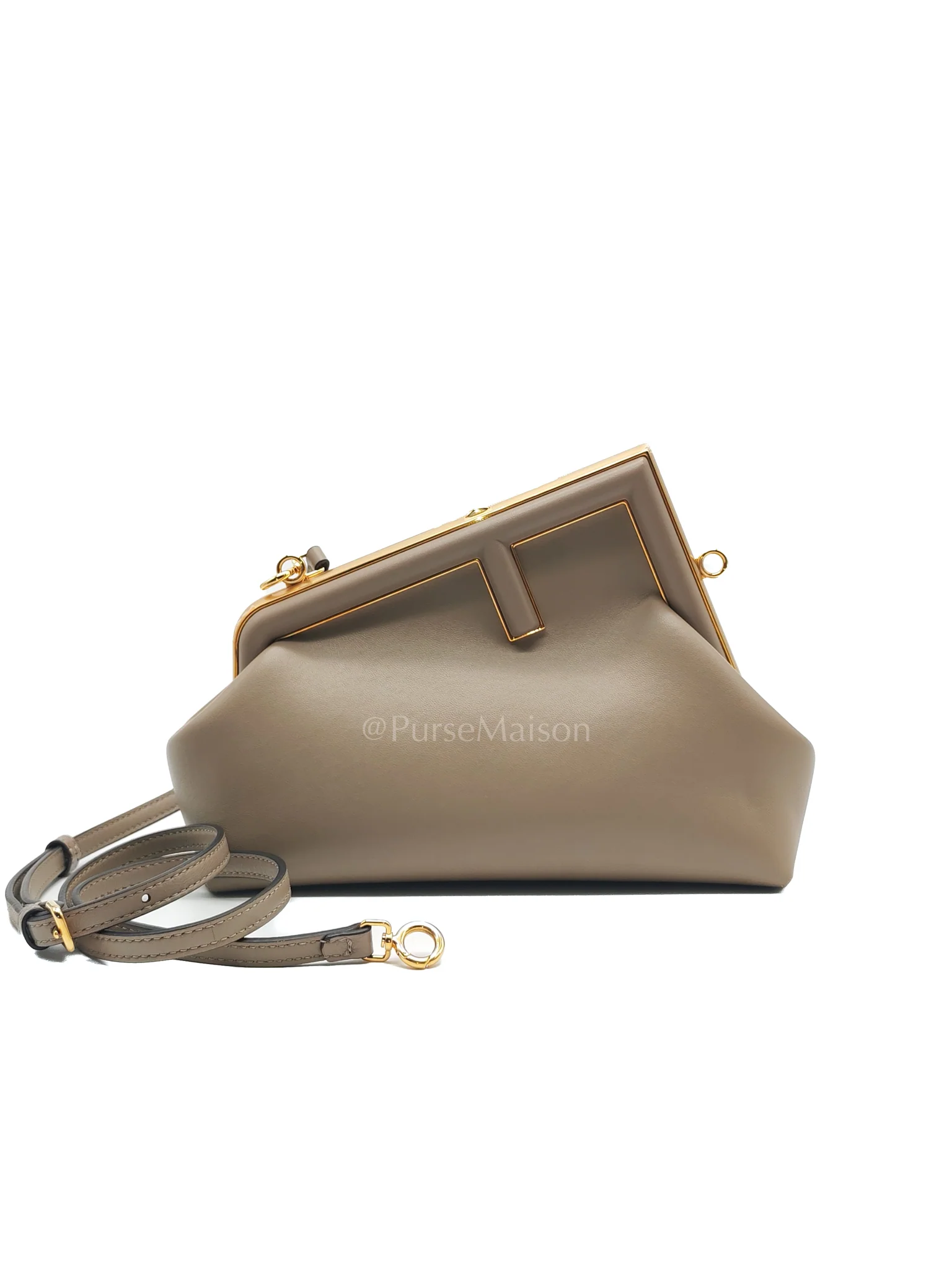 Fendi First Small Nappa in Shiny Torto Dark Beige Smooth Calfskin Leather