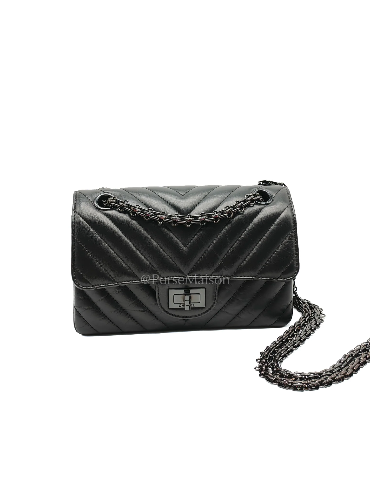 Chanel 20A Mini Reissue Mademoiselle Flap 2.55 in Chevron Aged Calfskin Leather So Black Hardware (Series 30) - Image 3