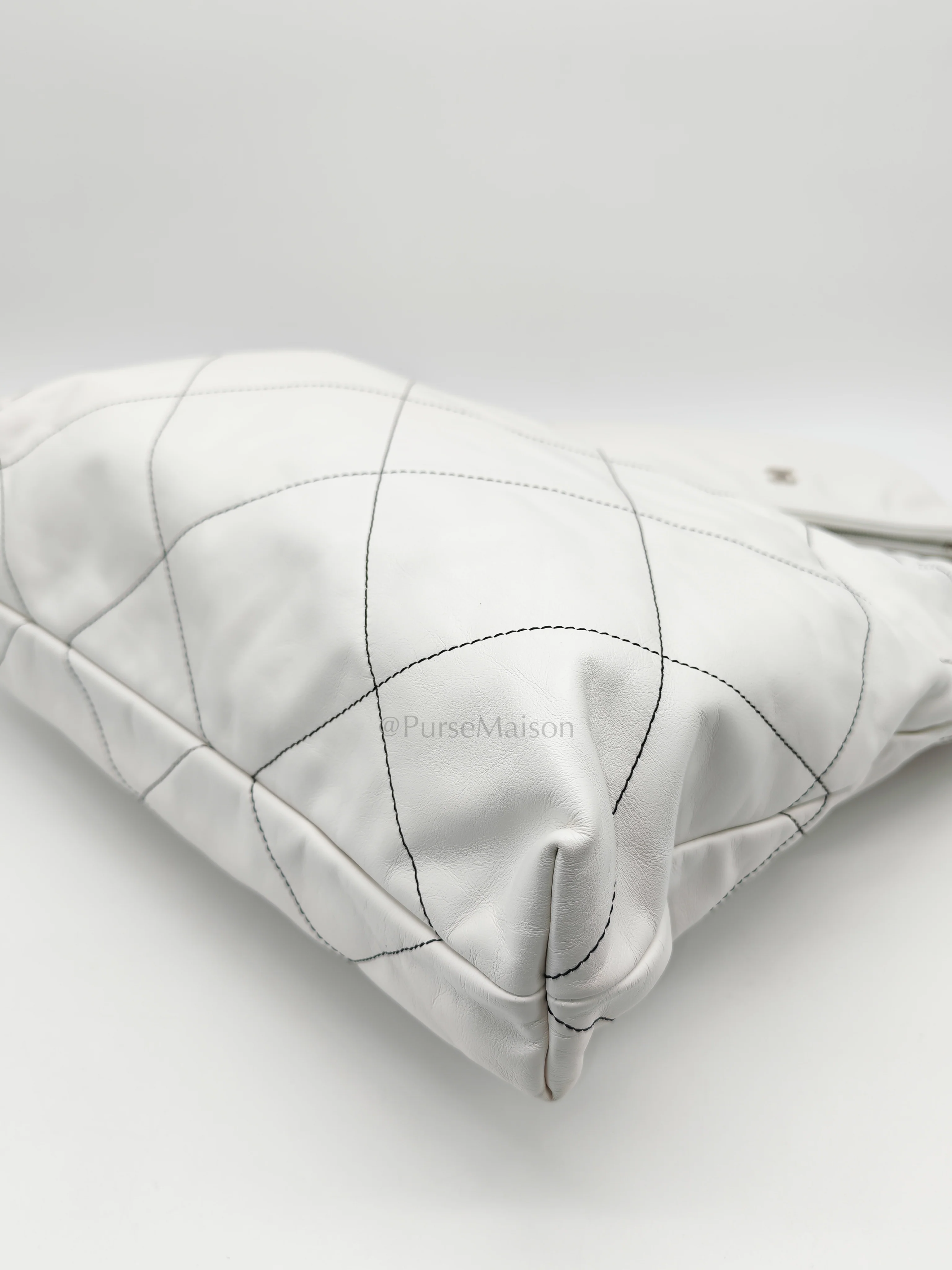 Chanel 22 in White Quilted Calfskin Leather & Silver Hardware Microchip - Image 11