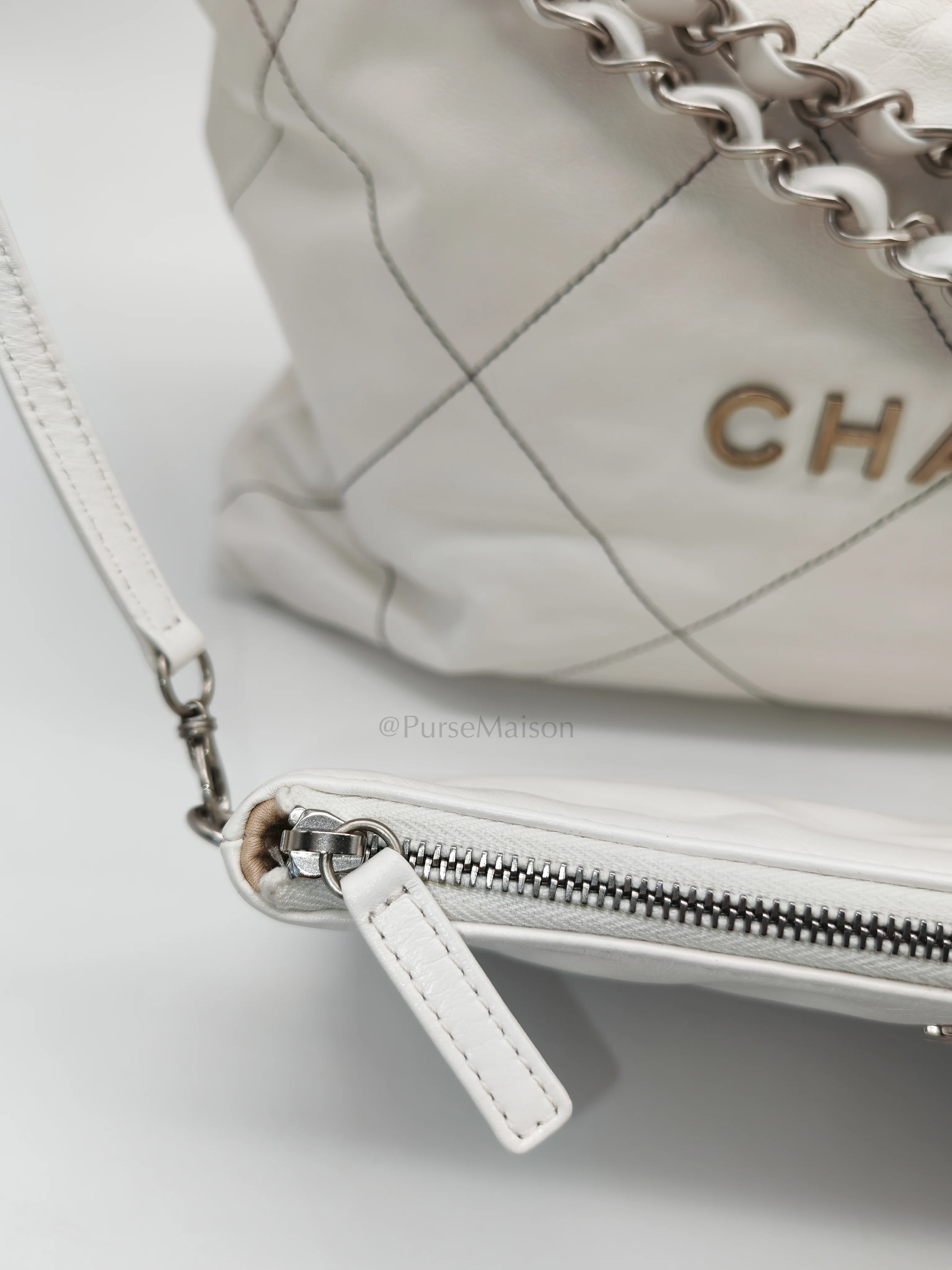 Chanel 22 in White Quilted Calfskin Leather & Silver Hardware Microchip - Image 16