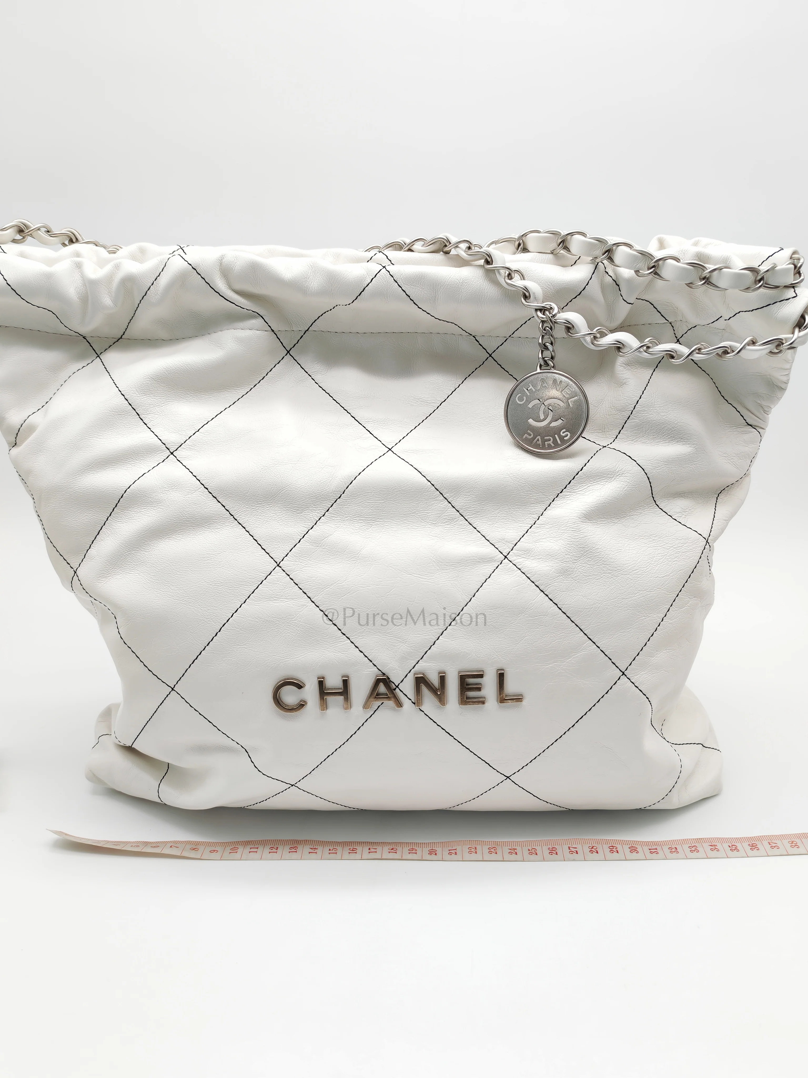 Chanel 22 in White Quilted Calfskin Leather & Silver Hardware Microchip - Image 26