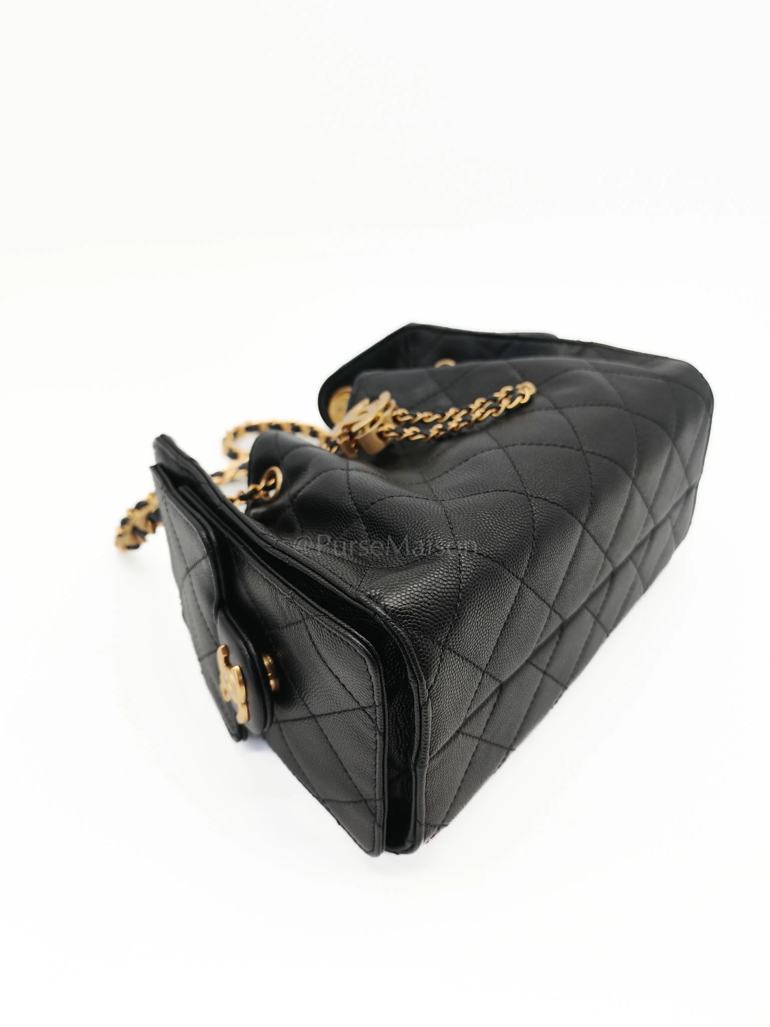 Chanel 25 Mini in Black Caviar Leather Aged Gold Hardware(Microchip) - Image 8