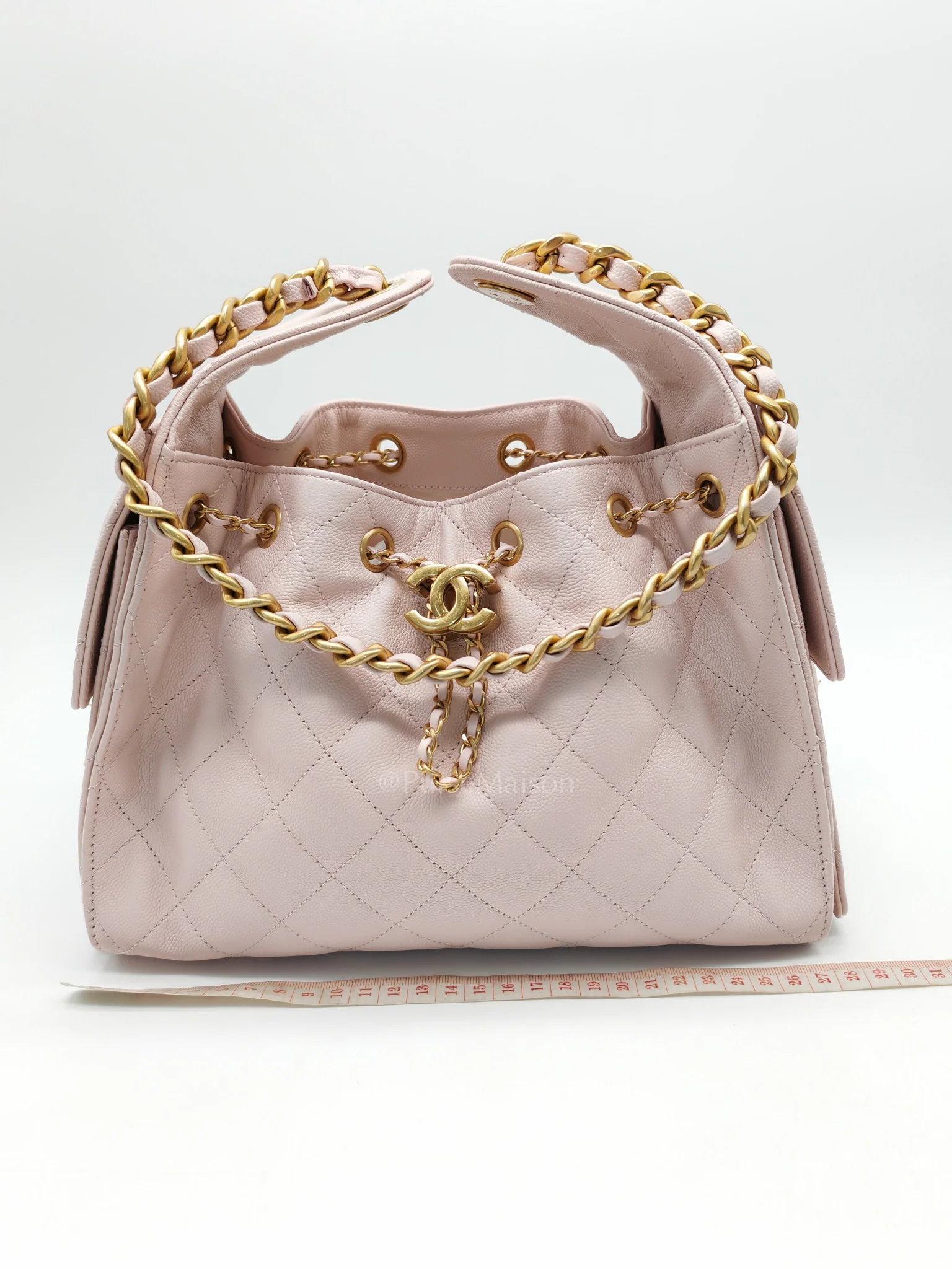 Chanel 25 Small in Pink Caviar Leather and Aged Gold Hardware (Microchip) - Image 13