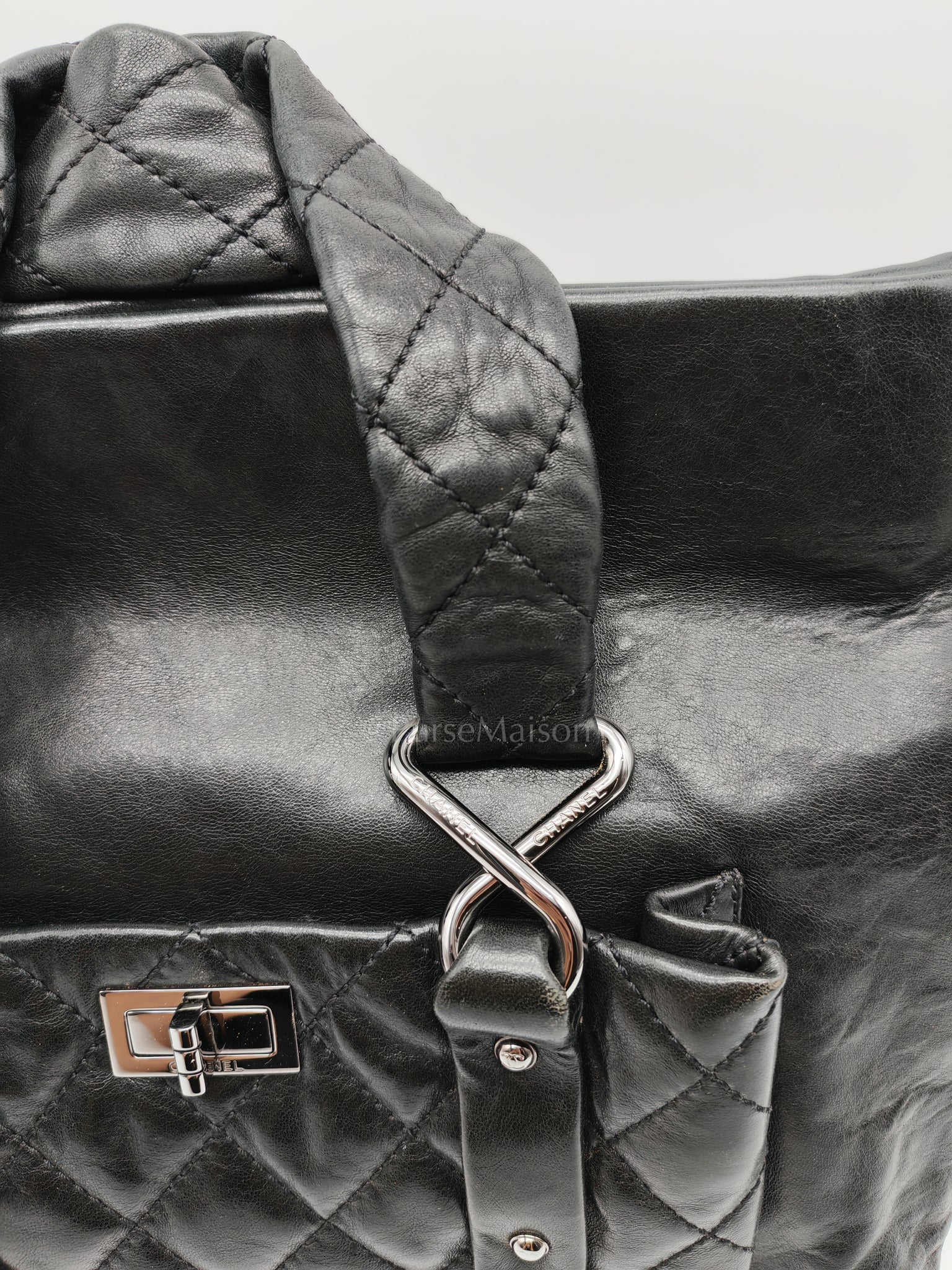 Chanel 8 Knots Reissue Tote Bag Black in Lambskin Leather Silver Hardware (Series 11) - Image 13