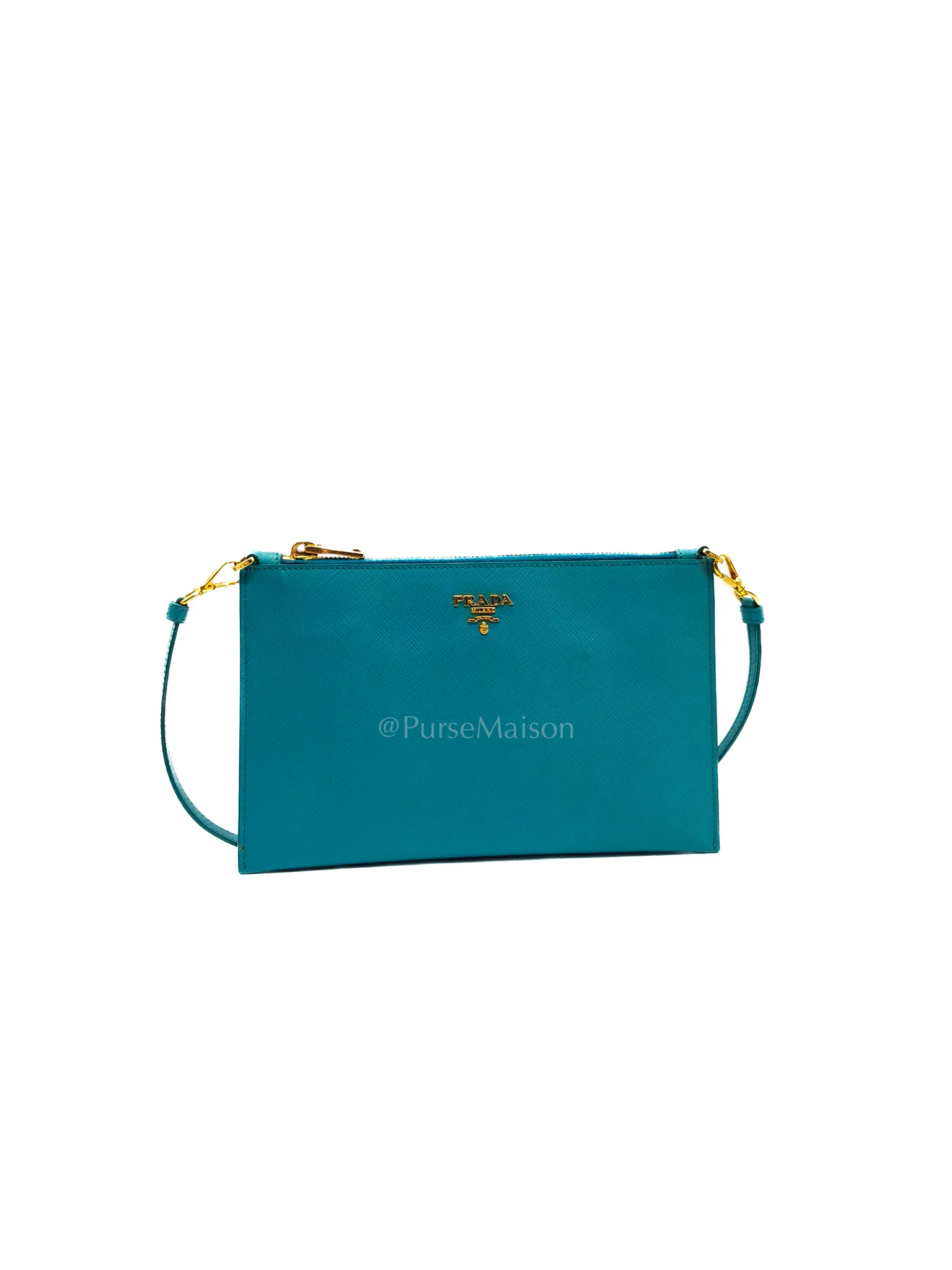 Prada Accessory Pouch in Marine Blue Saffiano Leather & Gold Hardware - Image 3