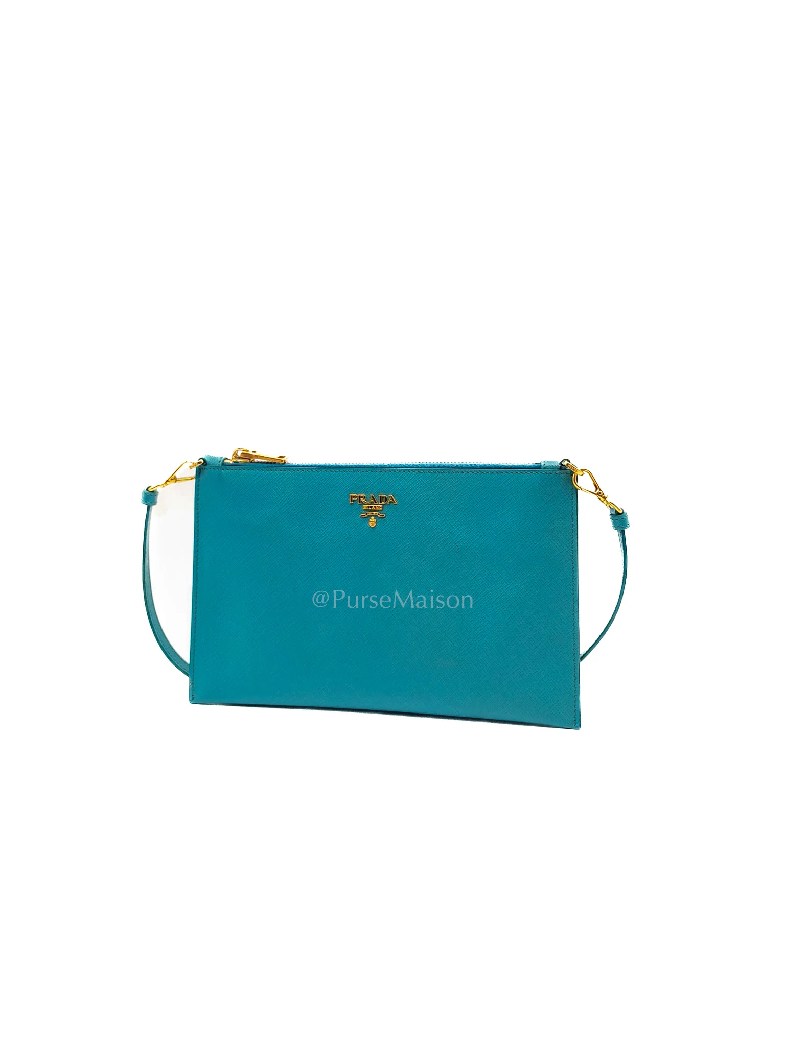 Prada Accessory Pouch in Marine Blue Saffiano Leather & Gold Hardware - Image 4
