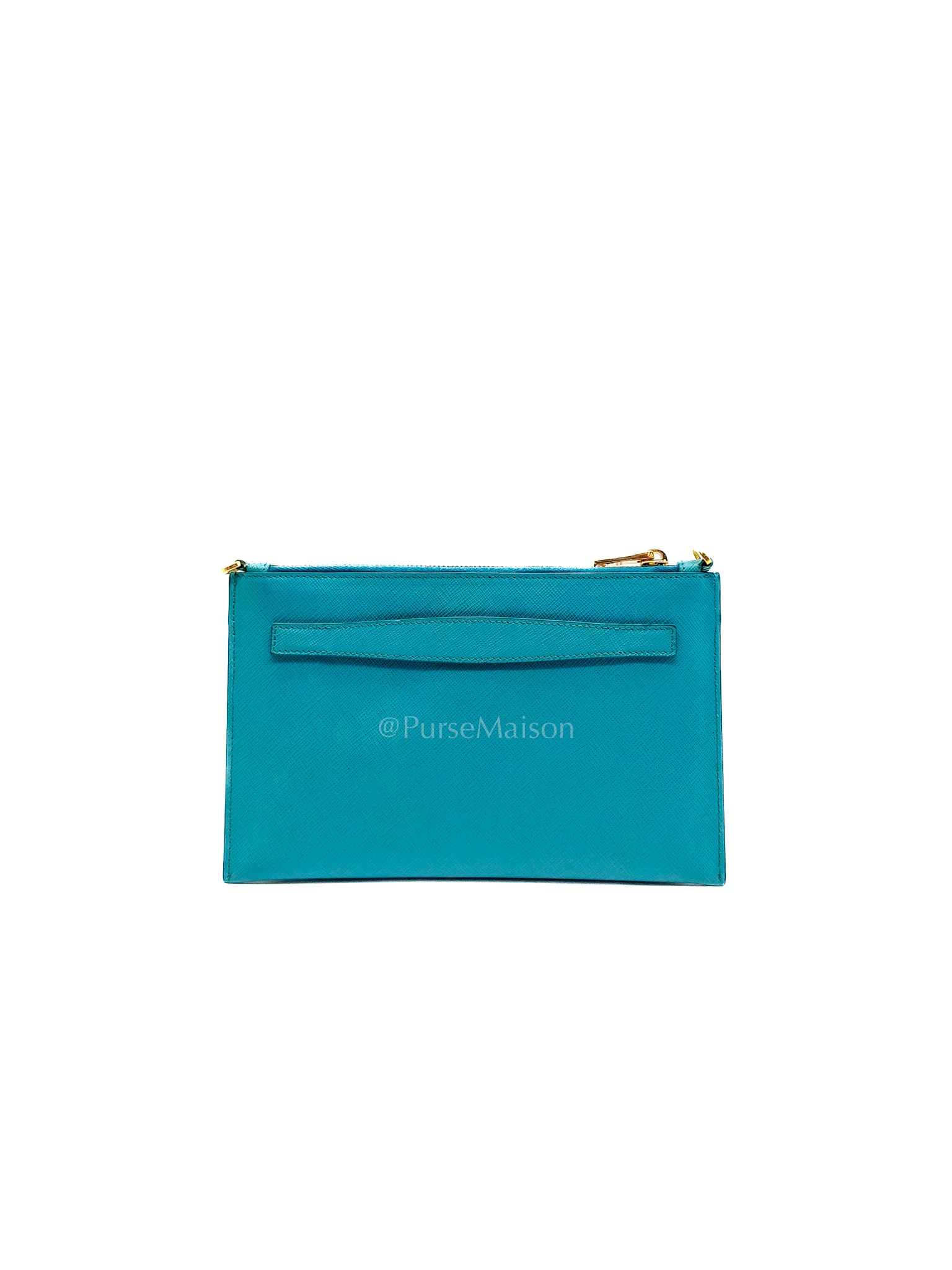 Prada Accessory Pouch in Marine Blue Saffiano Leather & Gold Hardware - Image 5