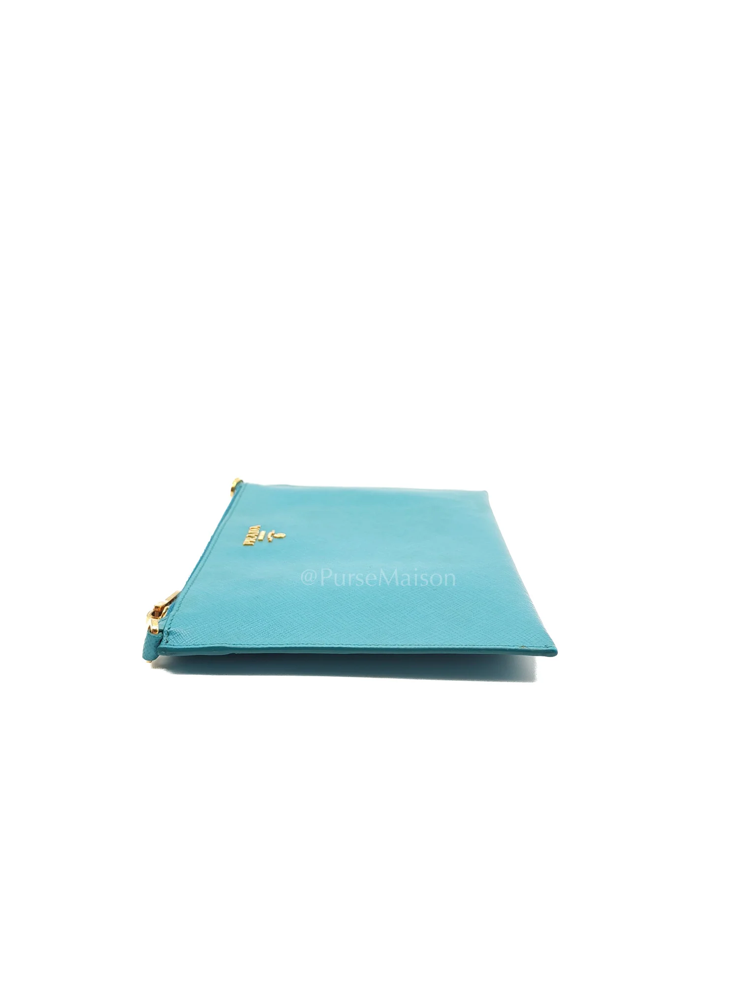 Prada Accessory Pouch in Marine Blue Saffiano Leather & Gold Hardware - Image 7