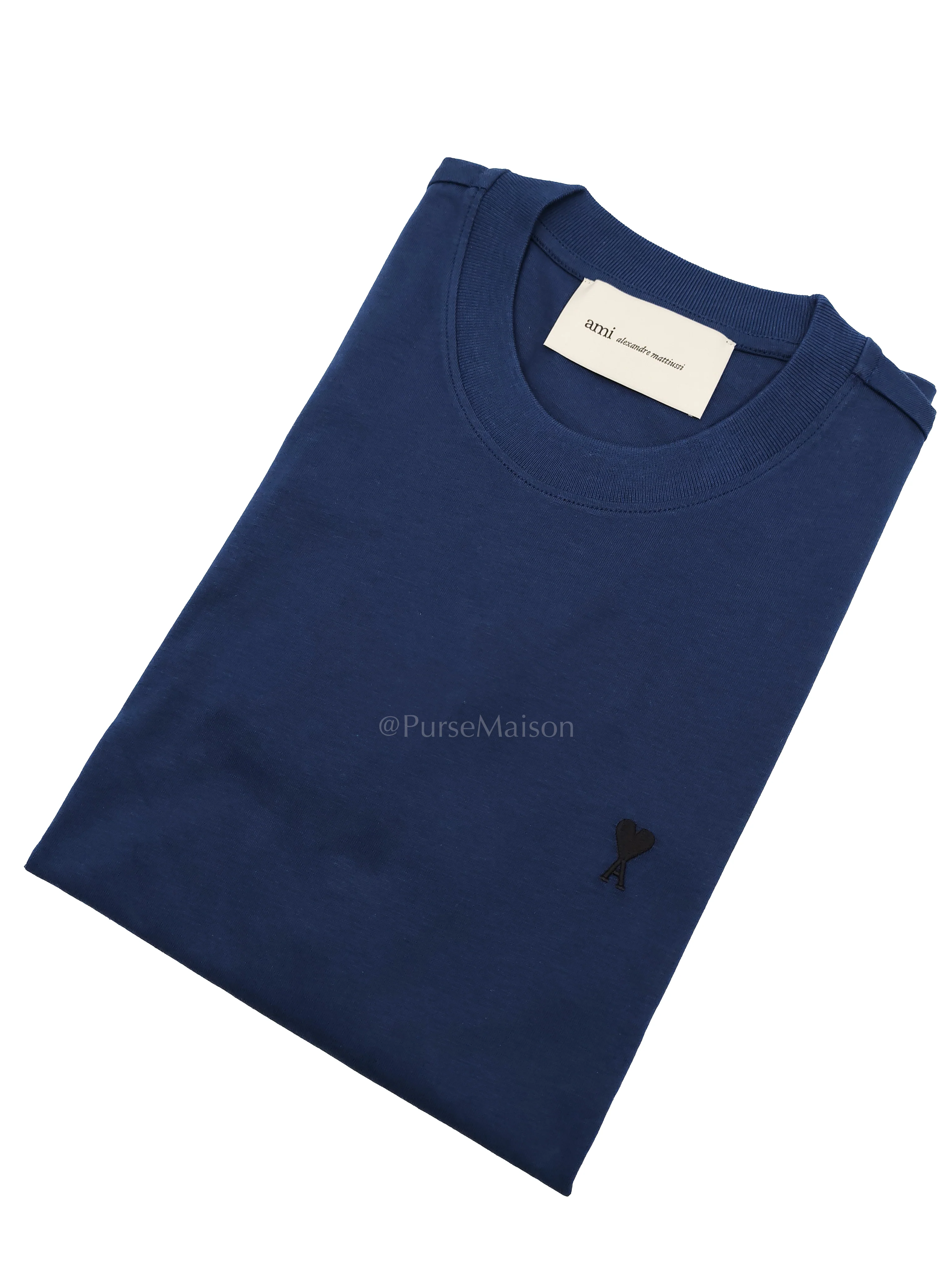 Ami Paris Ami De Coeur Cotton T-Shirt in Blue Size Medium