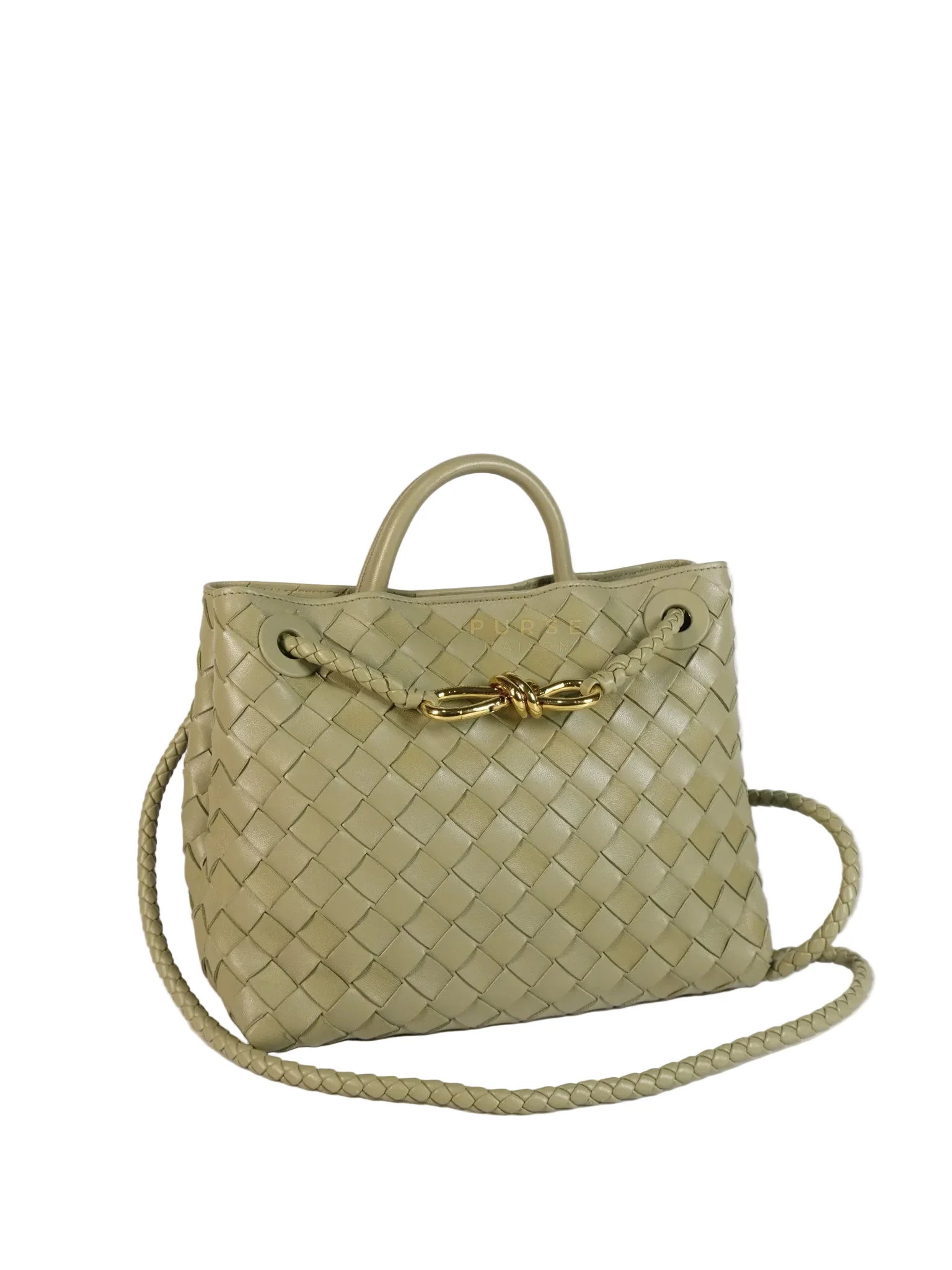 Bottega Veneta Andiamo Small in Travertine Intrecciato Leather - Image 2