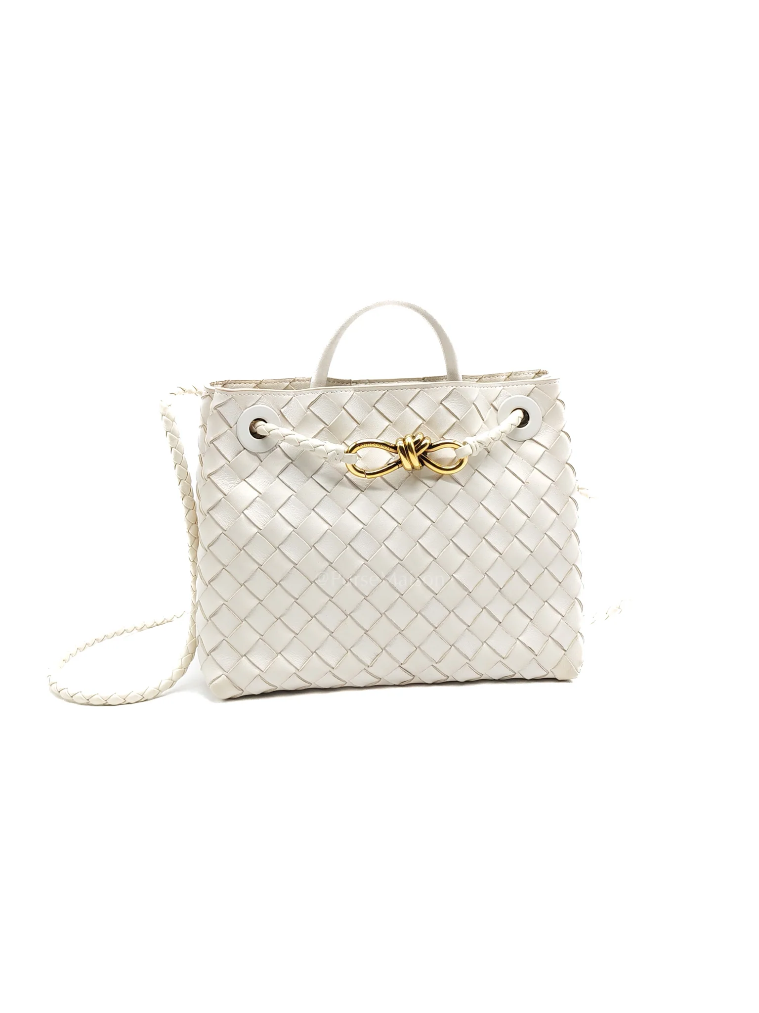 Bottega Veneta Andiamo Small in White Intrecciato Leather Shoulder Bag - Image 2
