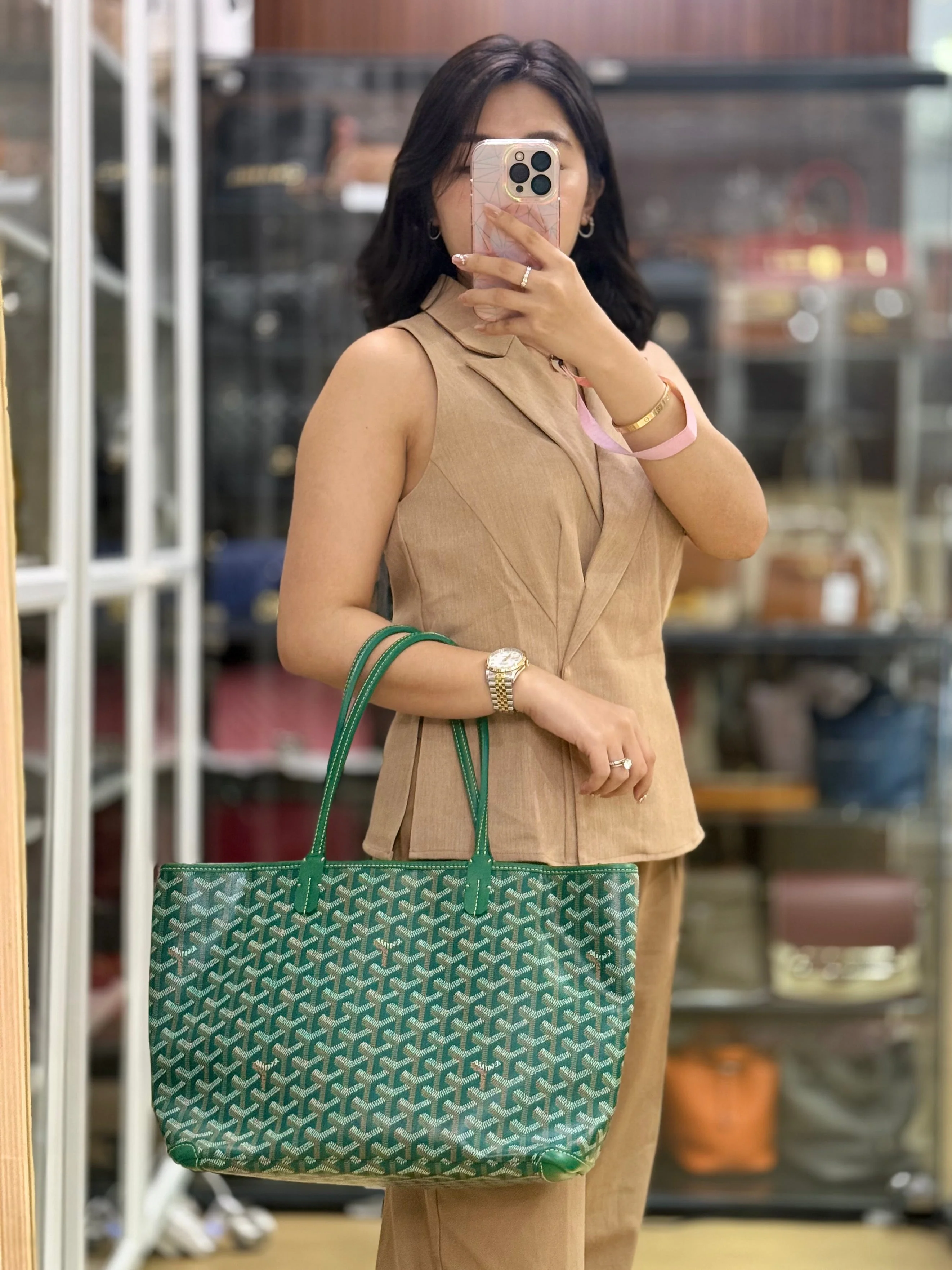 Goyard Artois PM in Green Goyardine Canvas Tote Bag - Image 35