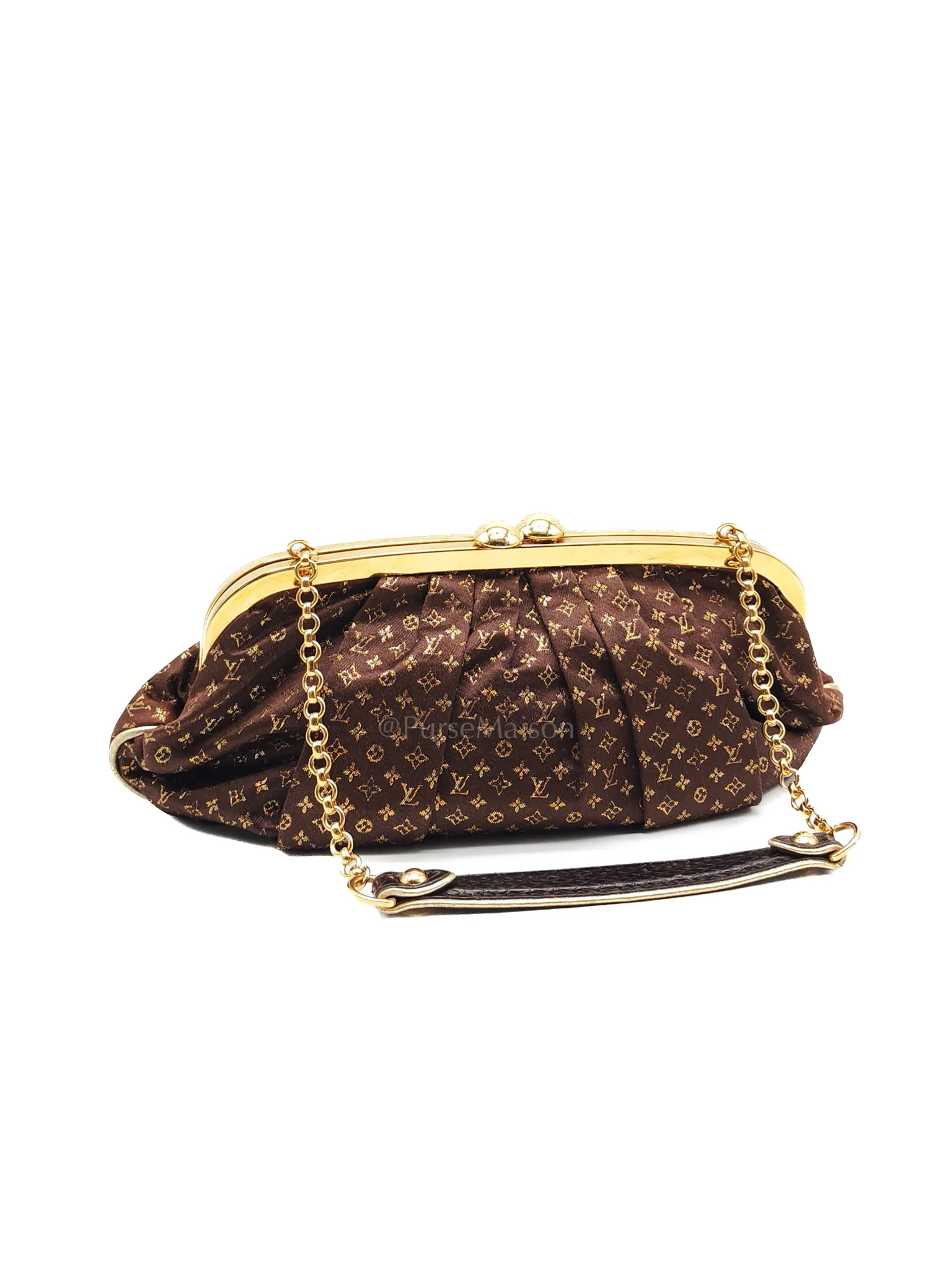 Louis Vuitton Aumonieve Evening Bag in Monogram Satin  & Gold Hardware - Image 2