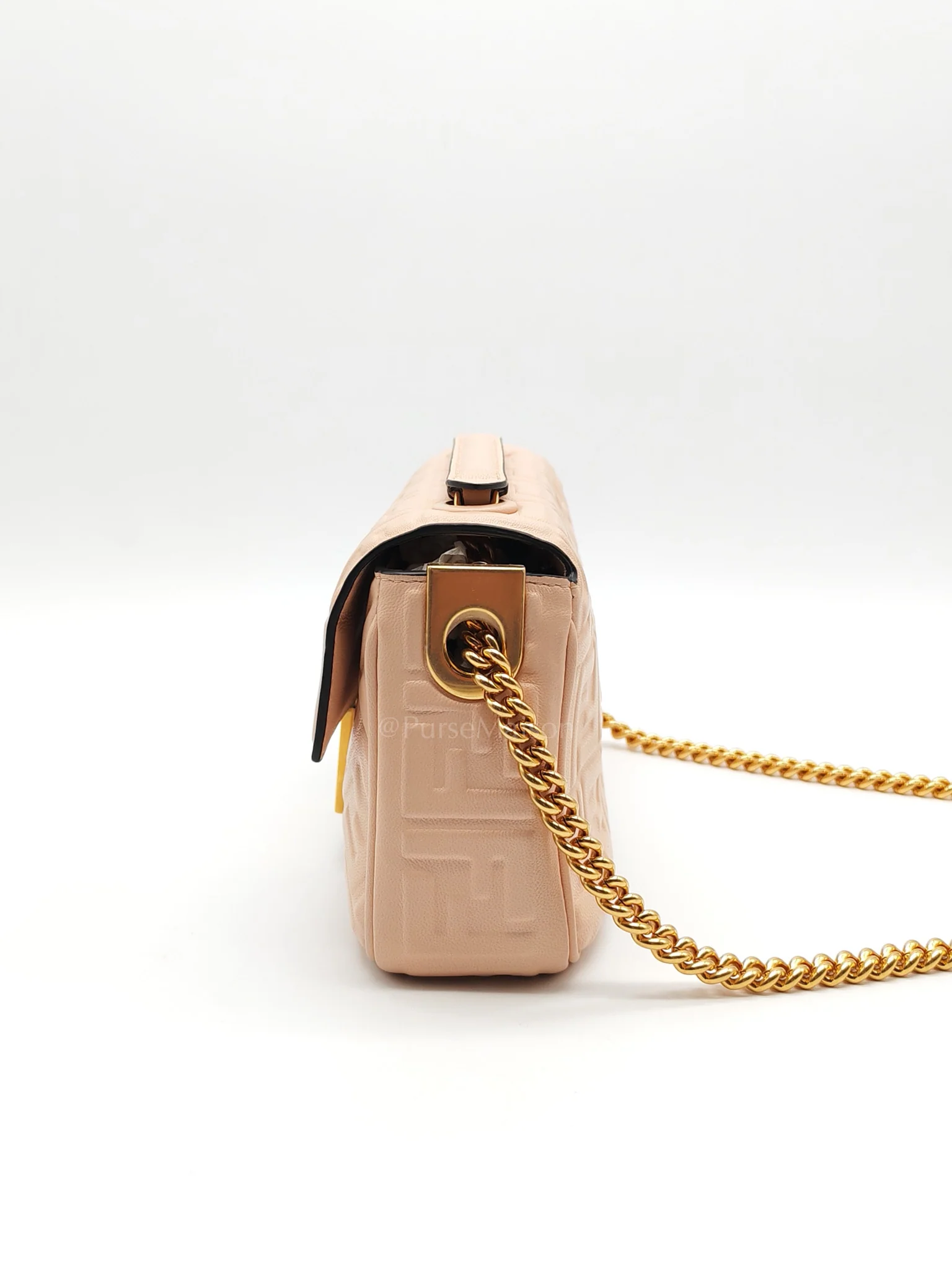 Fendi Baguette Chain Midi Bag in Light Rose Nappa FF Embossed Leather & Gold Hardware - Image 5