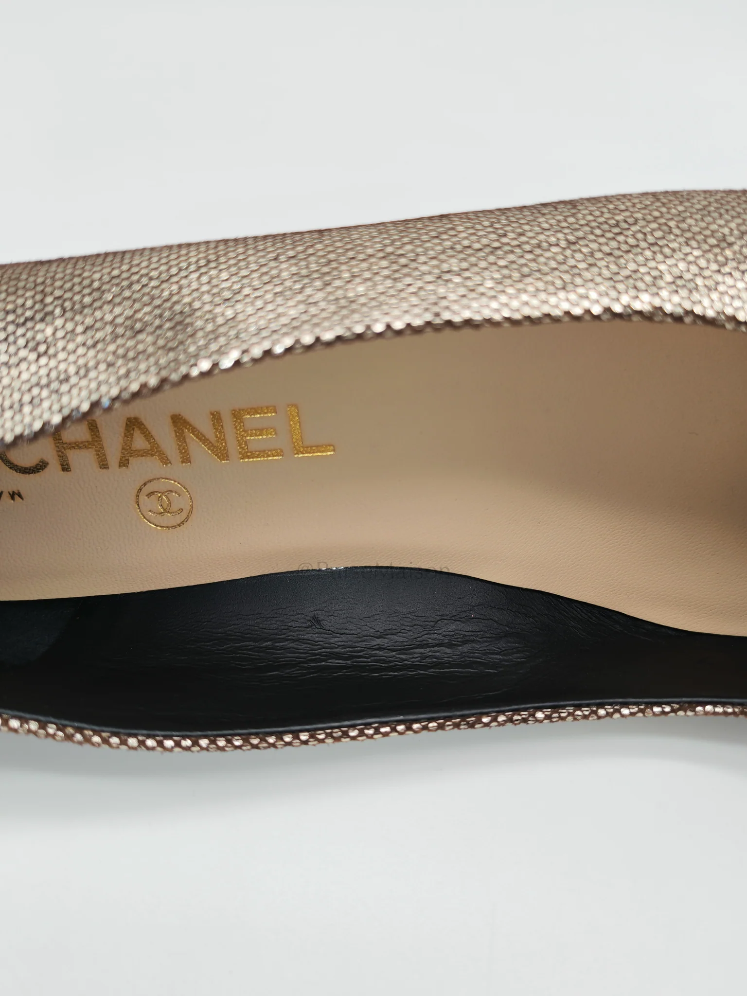 Chanel Cap Toe in Black Metallic Glitter Ballet Flats Size 38EU (24cm) - Image 10