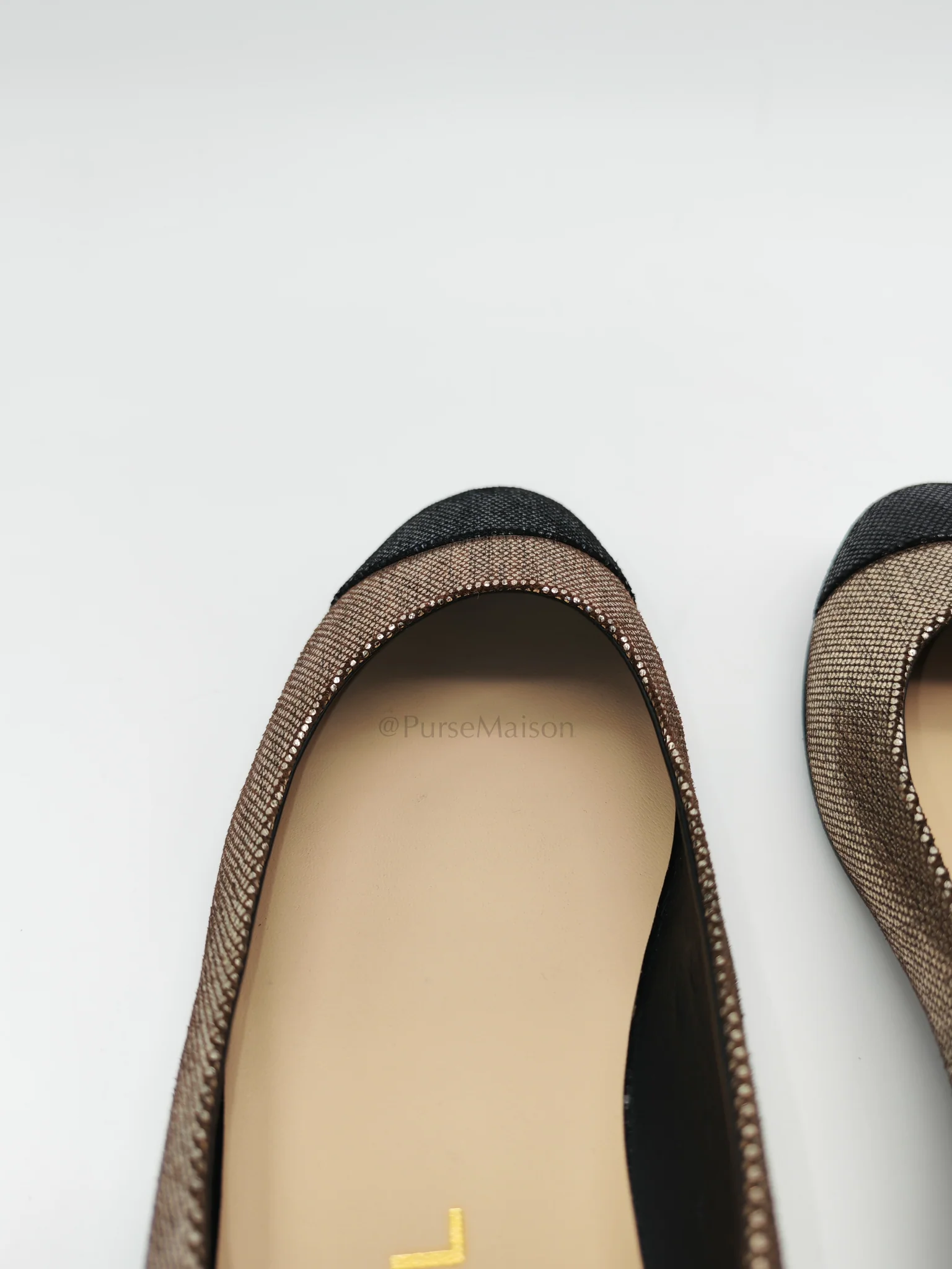 Chanel Cap Toe in Black Metallic Glitter Ballet Flats Size 38EU (24cm) - Image 13