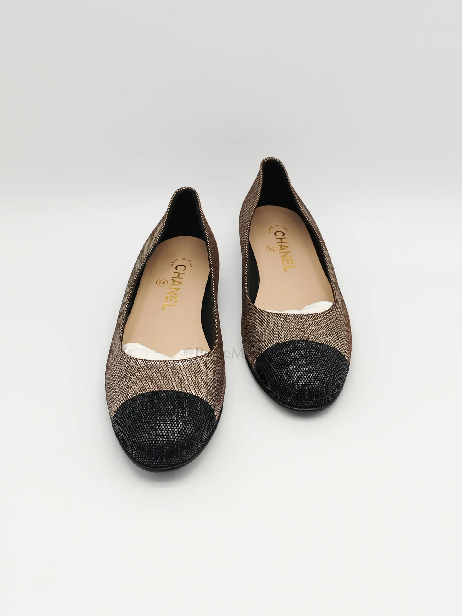 Chanel Cap Toe in Black Metallic Glitter Ballet Flats Size 38EU (24cm) - Image 18