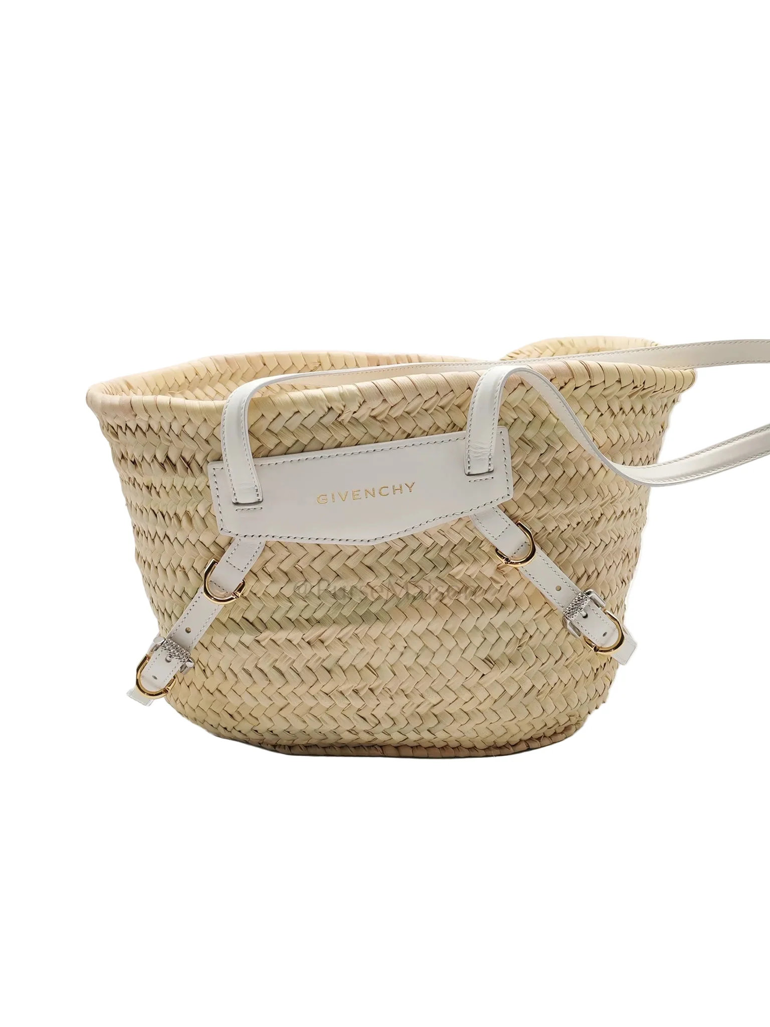Givenchy Raffia Voyou in White Leather Strap Basket Bag