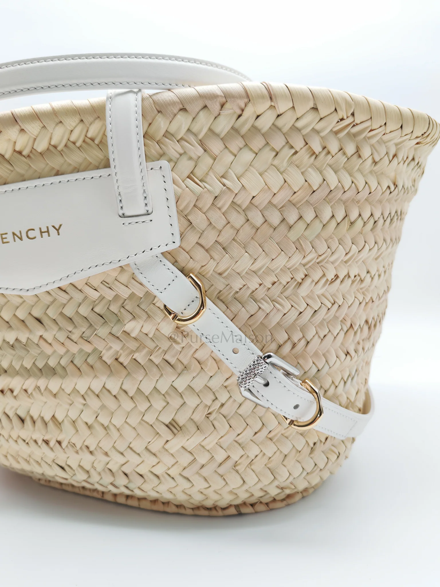 Givenchy Raffia Voyou in White Leather Strap Basket Bag - Image 14