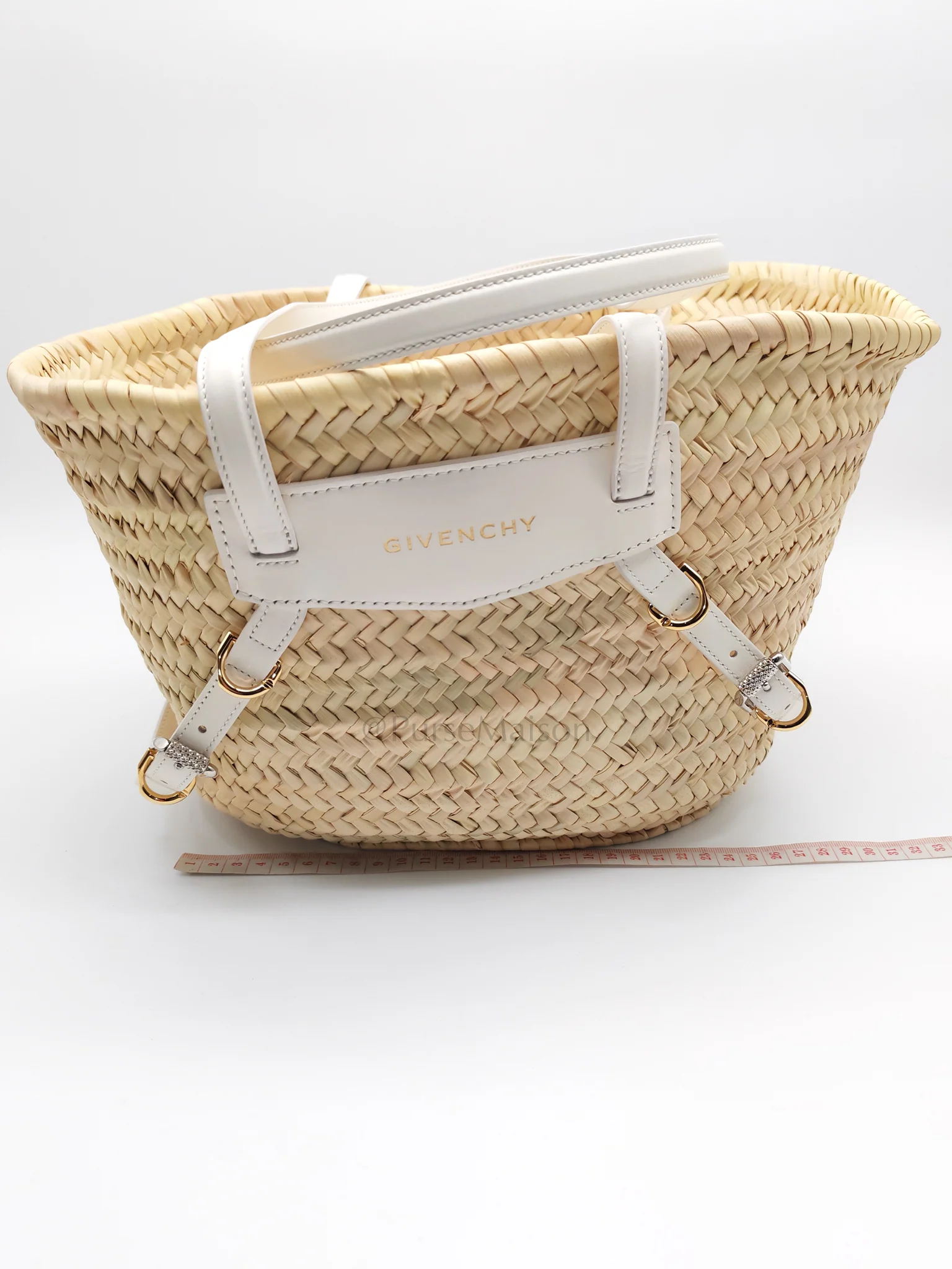 Givenchy Raffia Voyou in White Leather Strap Basket Bag - Image 19