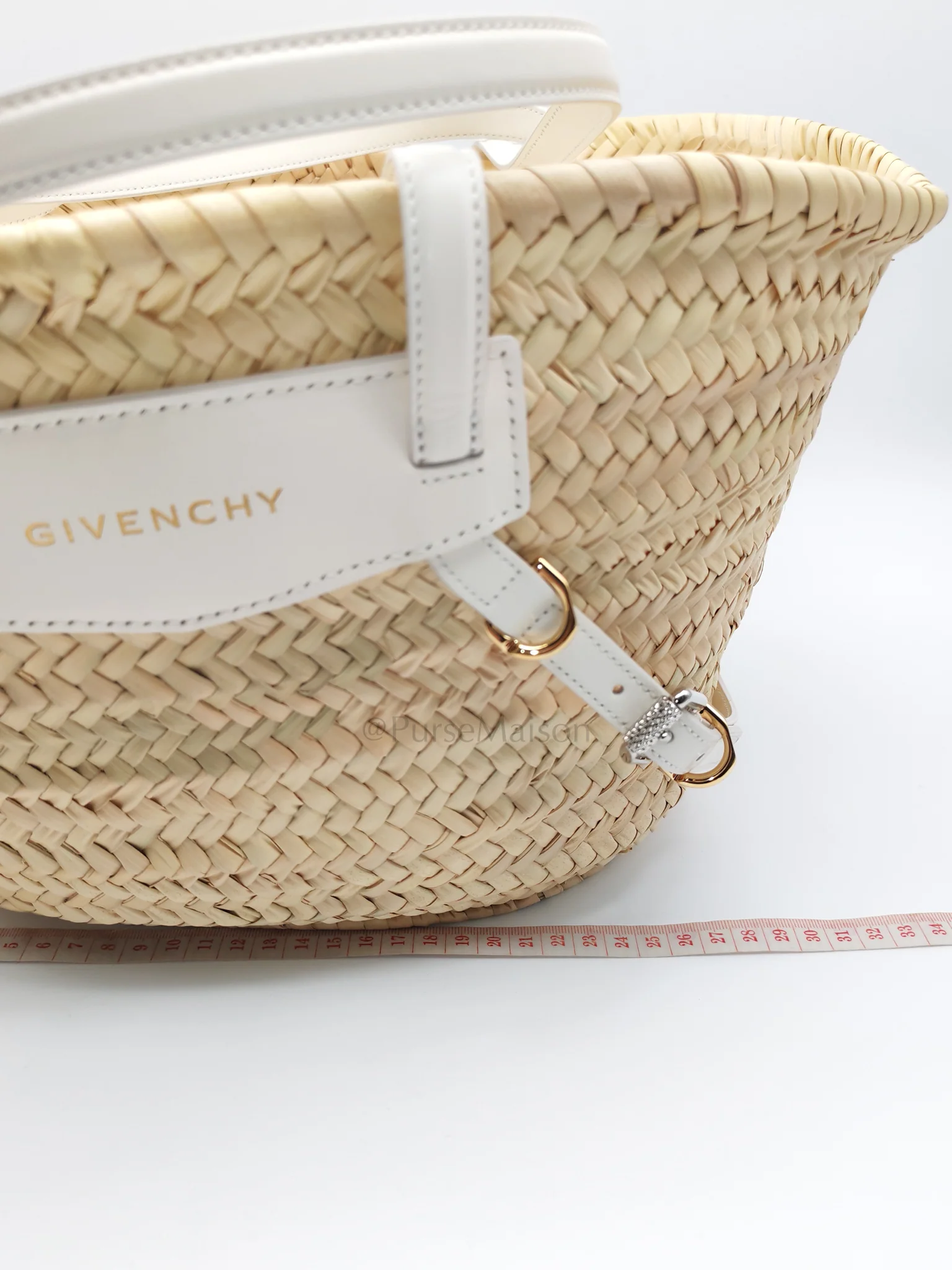 Givenchy Raffia Voyou in White Leather Strap Basket Bag - Image 20