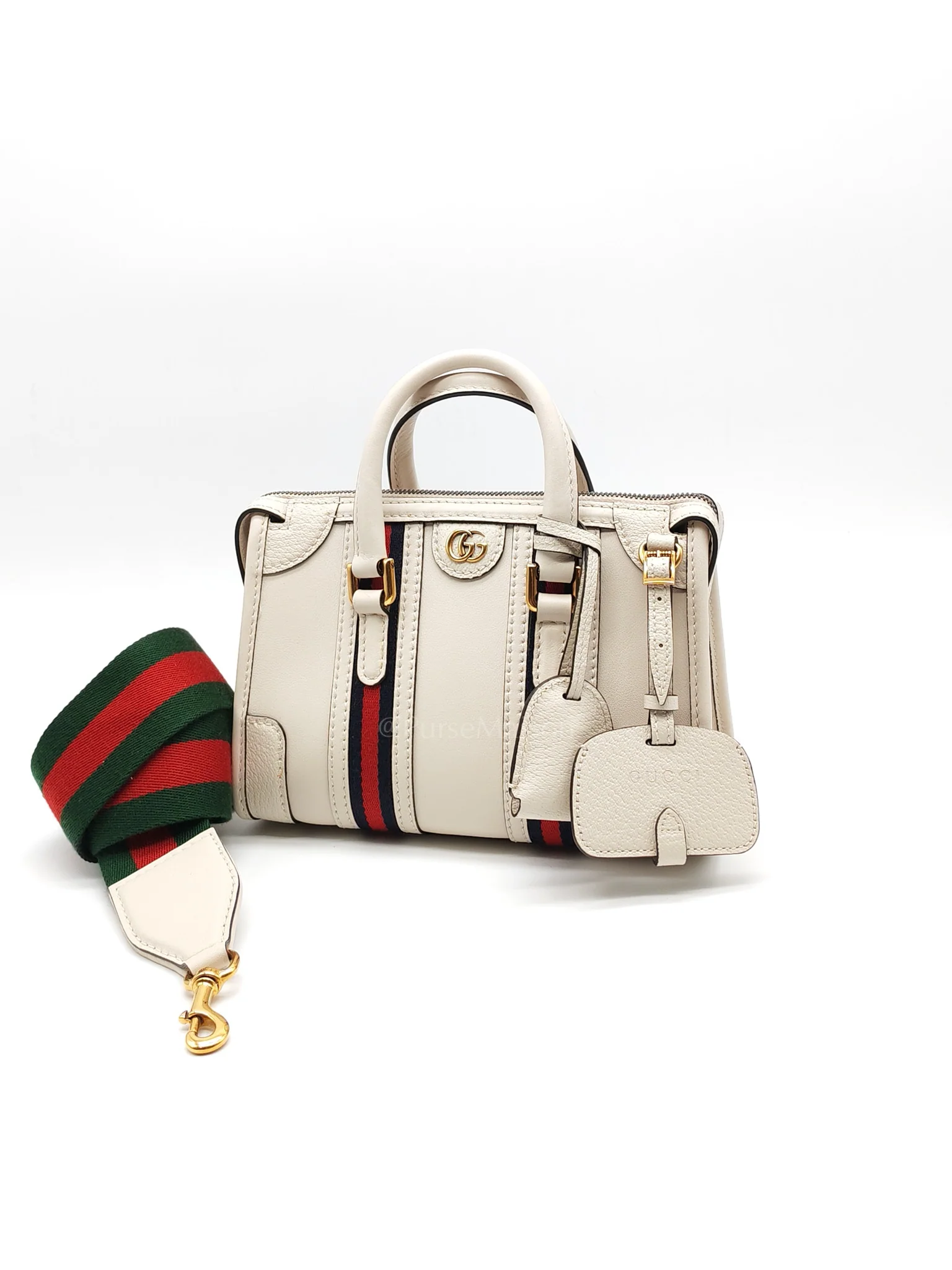 Gucci Bauletto Duffle Top Handle Bag Mini in Mystic White Koi Calfskin Web Leather - Image 3