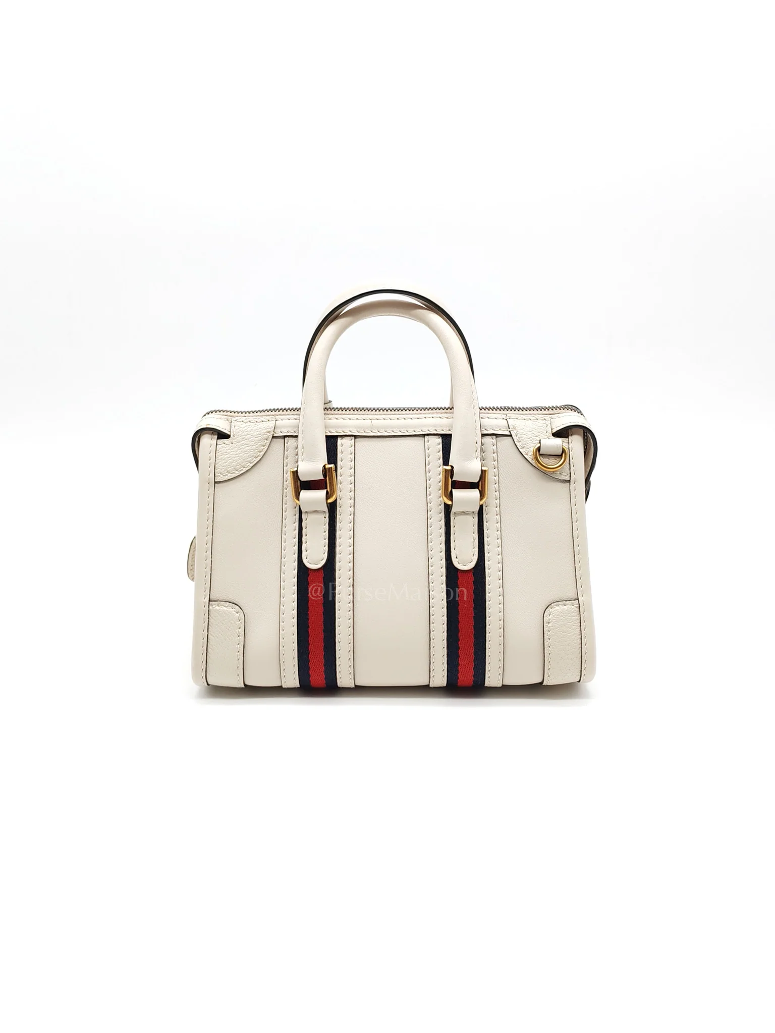 Gucci Bauletto Duffle Top Handle Bag Mini in Mystic White Koi Calfskin Web Leather - Image 4