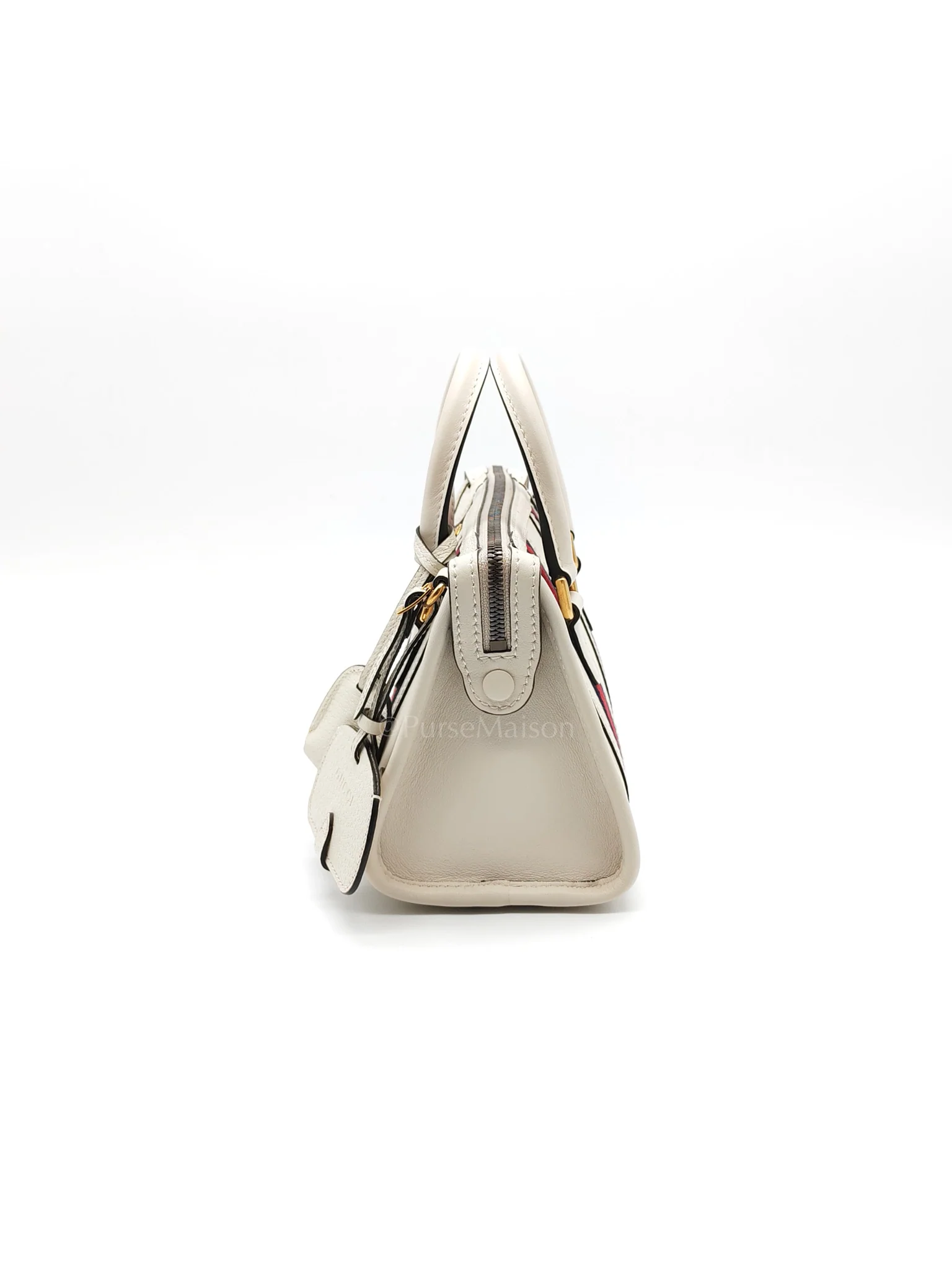 Gucci Bauletto Duffle Top Handle Bag Mini in Mystic White Koi Calfskin Web Leather - Image 5