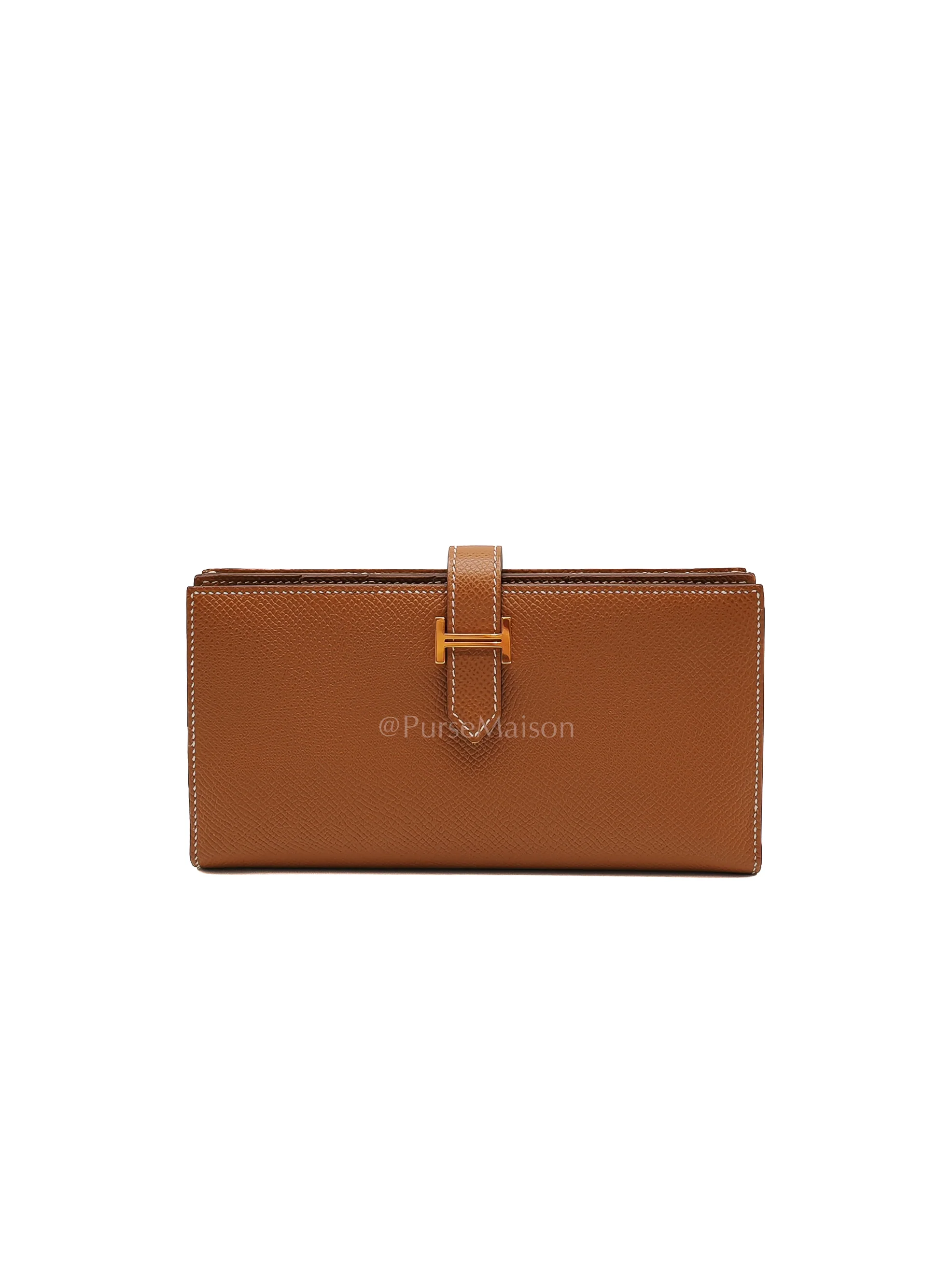 Hermes Bearn Long Wallet in Gold Epsom Leather and Gold Hardware Stamp U (2022)