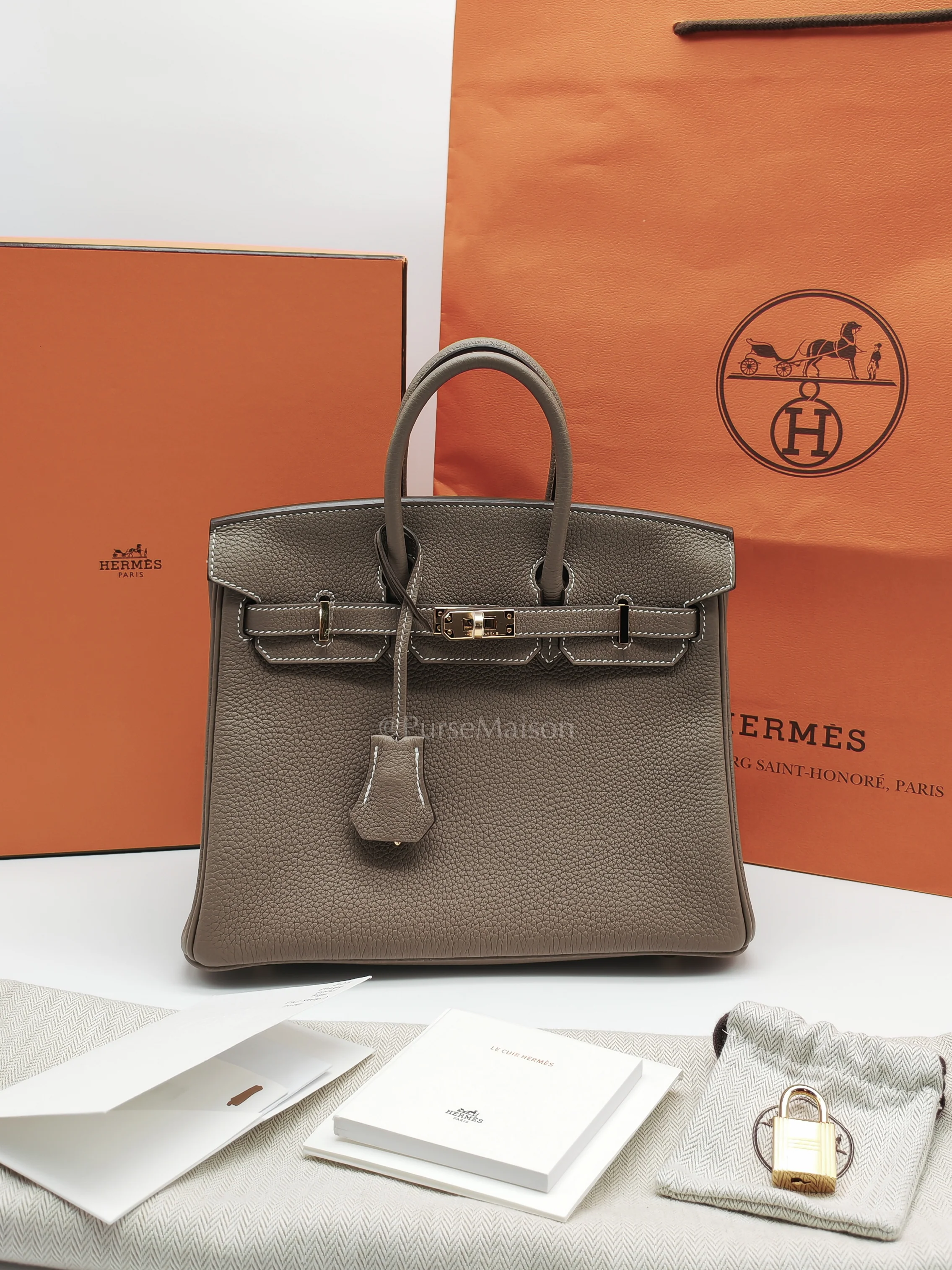 Hermes Birkin 25 Retourne in Etoupe Togo Leather and Gold Hardware Stamp W (2024) - Image 22