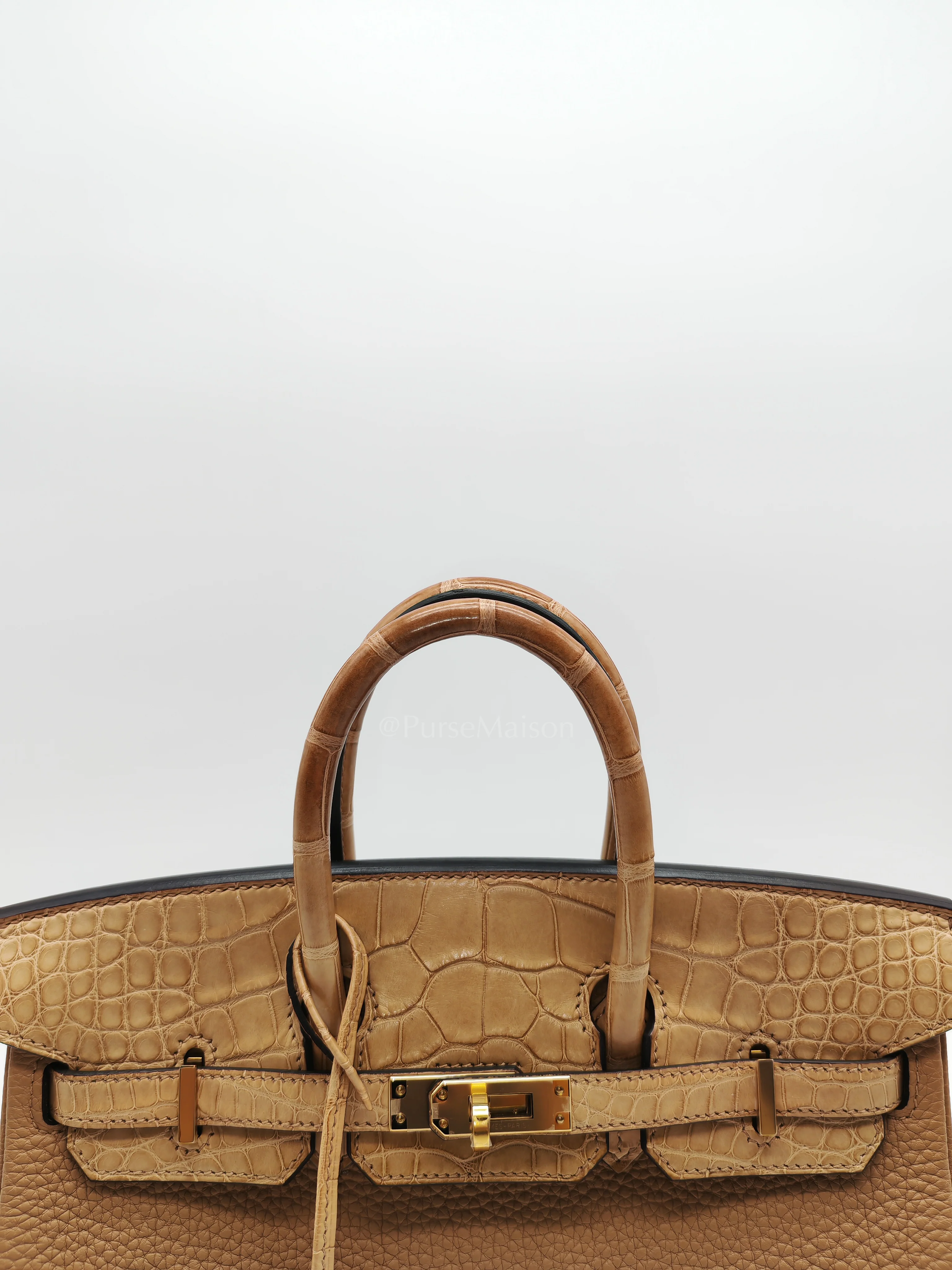 Hermes Birkin 25 Retourne Touch in Chai Togo and Alligator Leather in Permabrass Hardware Stamp U (2022) - Image 14