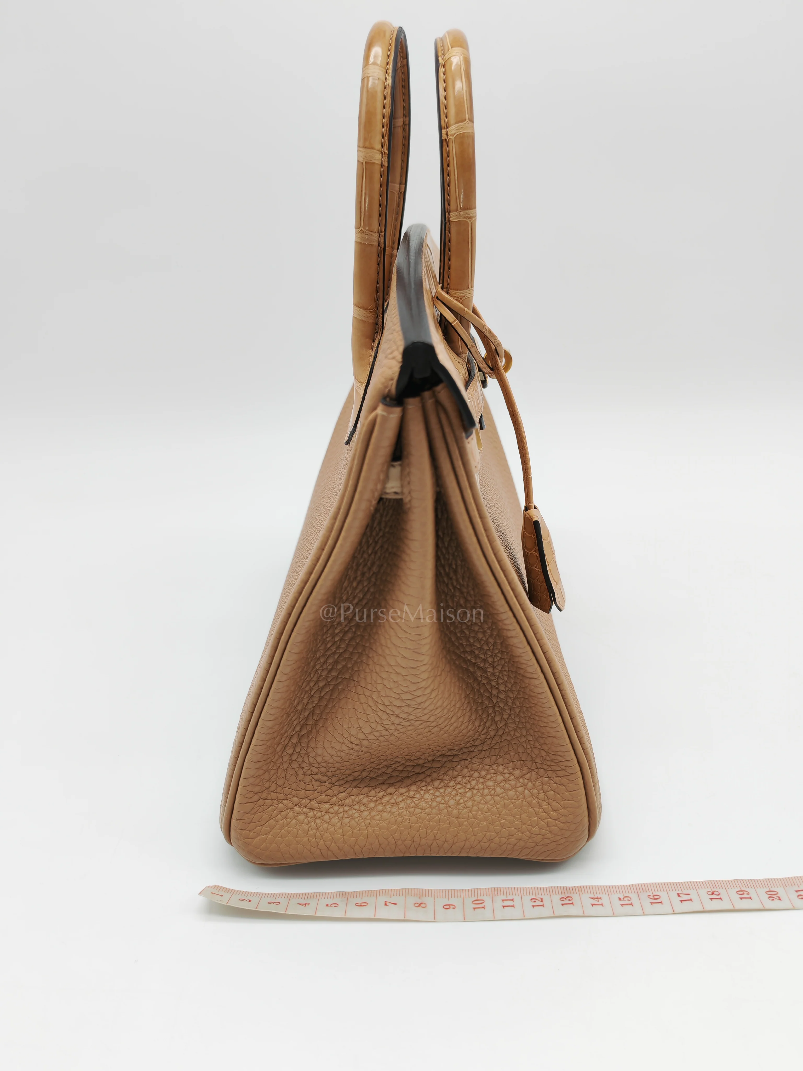Hermes Birkin 25 Retourne Touch in Chai Togo and Alligator Leather in Permabrass Hardware Stamp U (2022) - Image 24