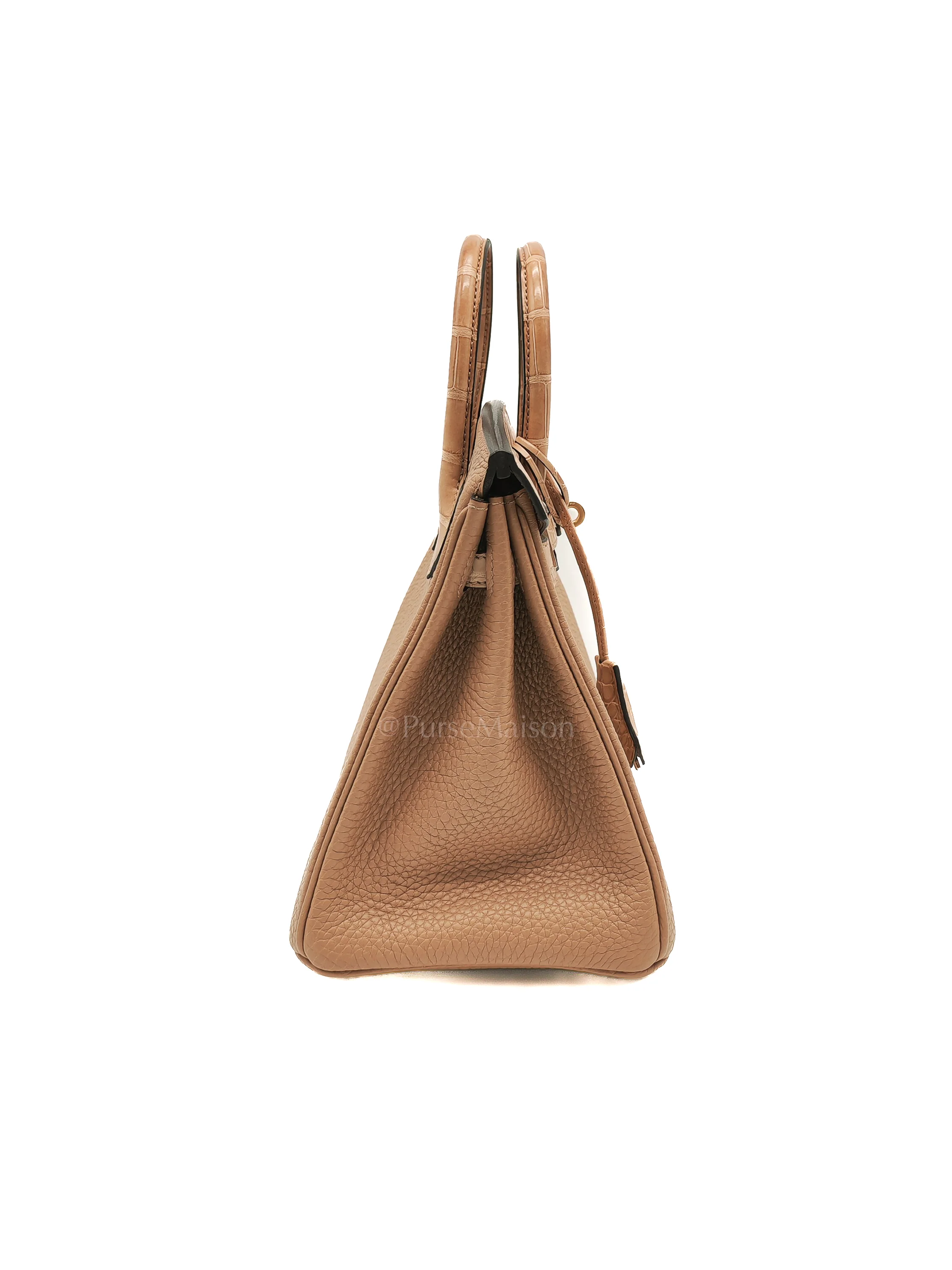 Hermes Birkin 25 Retourne Touch in Chai Togo and Alligator Leather in Permabrass Hardware Stamp U (2022) - Image 5