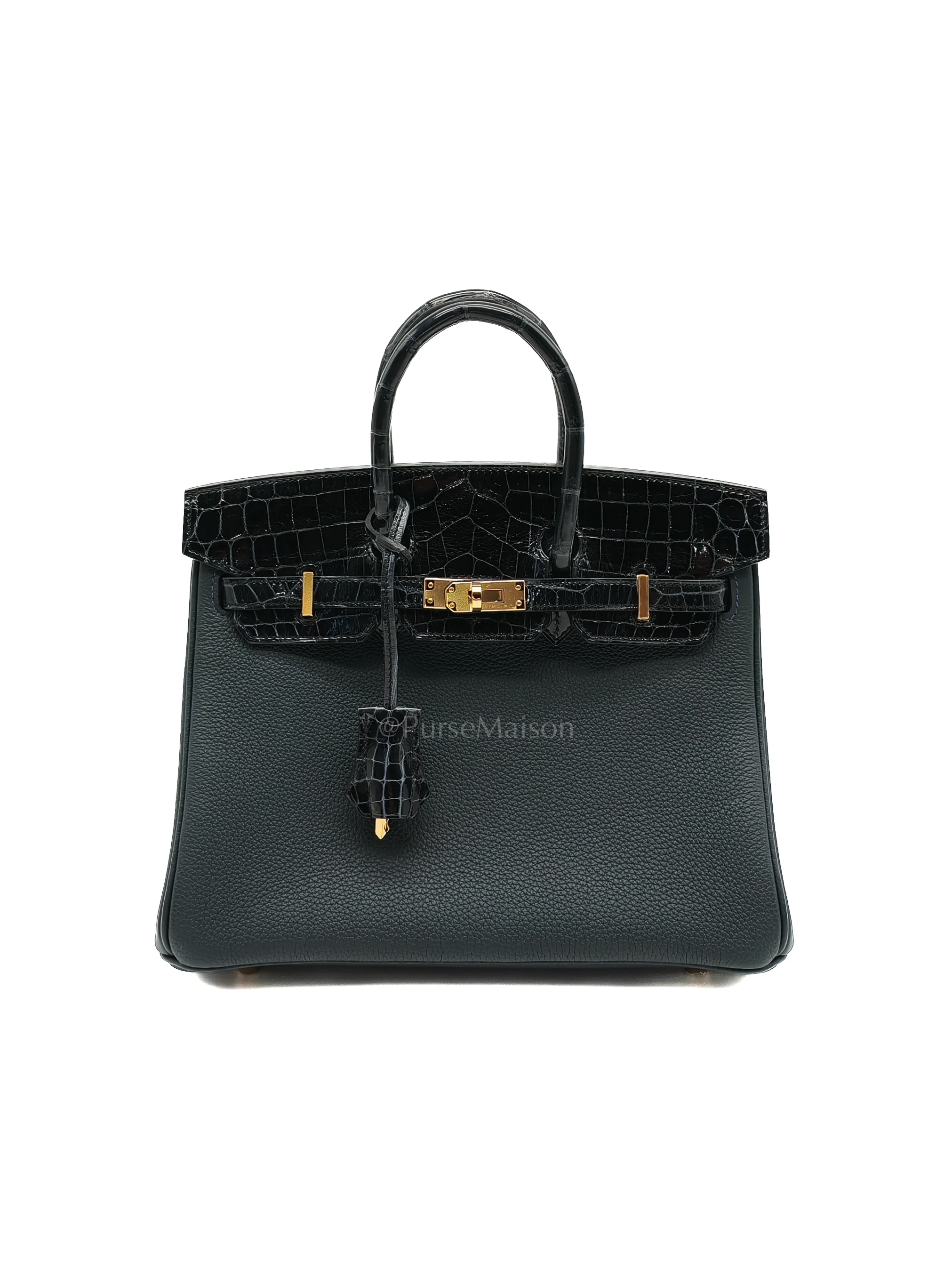 Hermes Birkin 25 Vert Rousseau Togo Leather & Croc Touch Gold Hardware Stamp Y(2020)