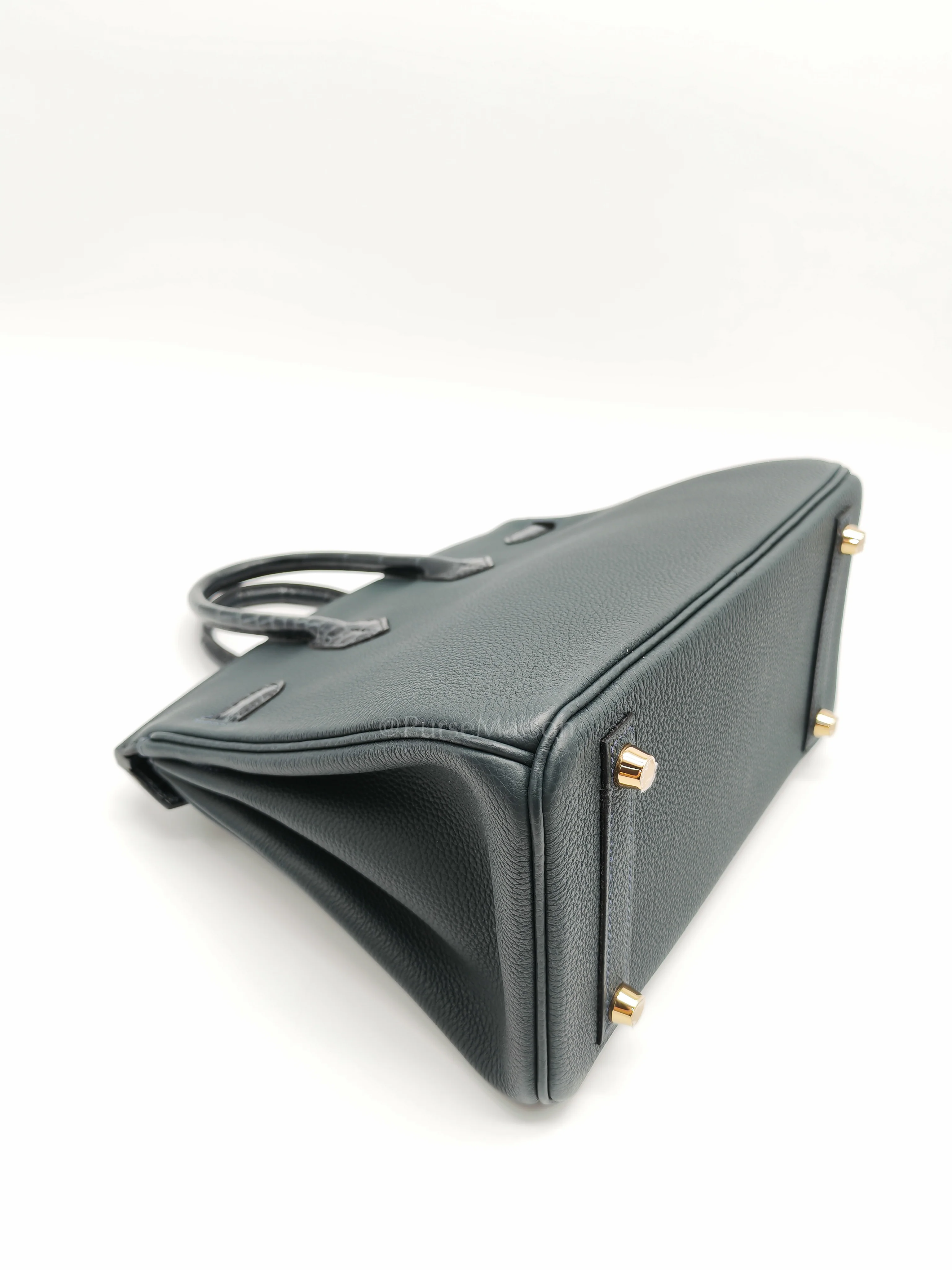 Hermes Birkin 25 Vert Rousseau Togo Leather & Croc Touch Gold Hardware Stamp Y(2020) - Image 10