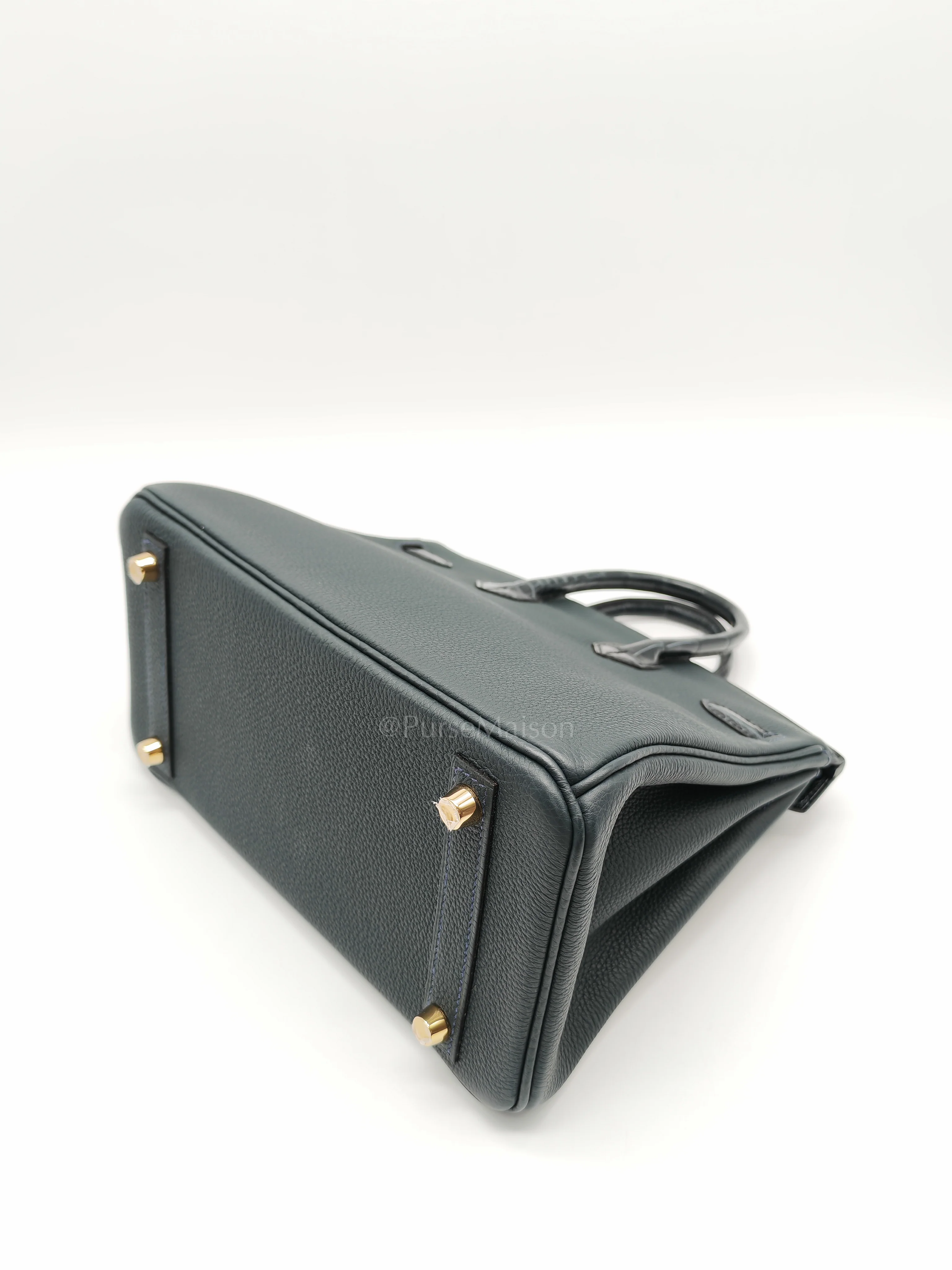 Hermes Birkin 25 Vert Rousseau Togo Leather & Croc Touch Gold Hardware Stamp Y(2020) - Image 11