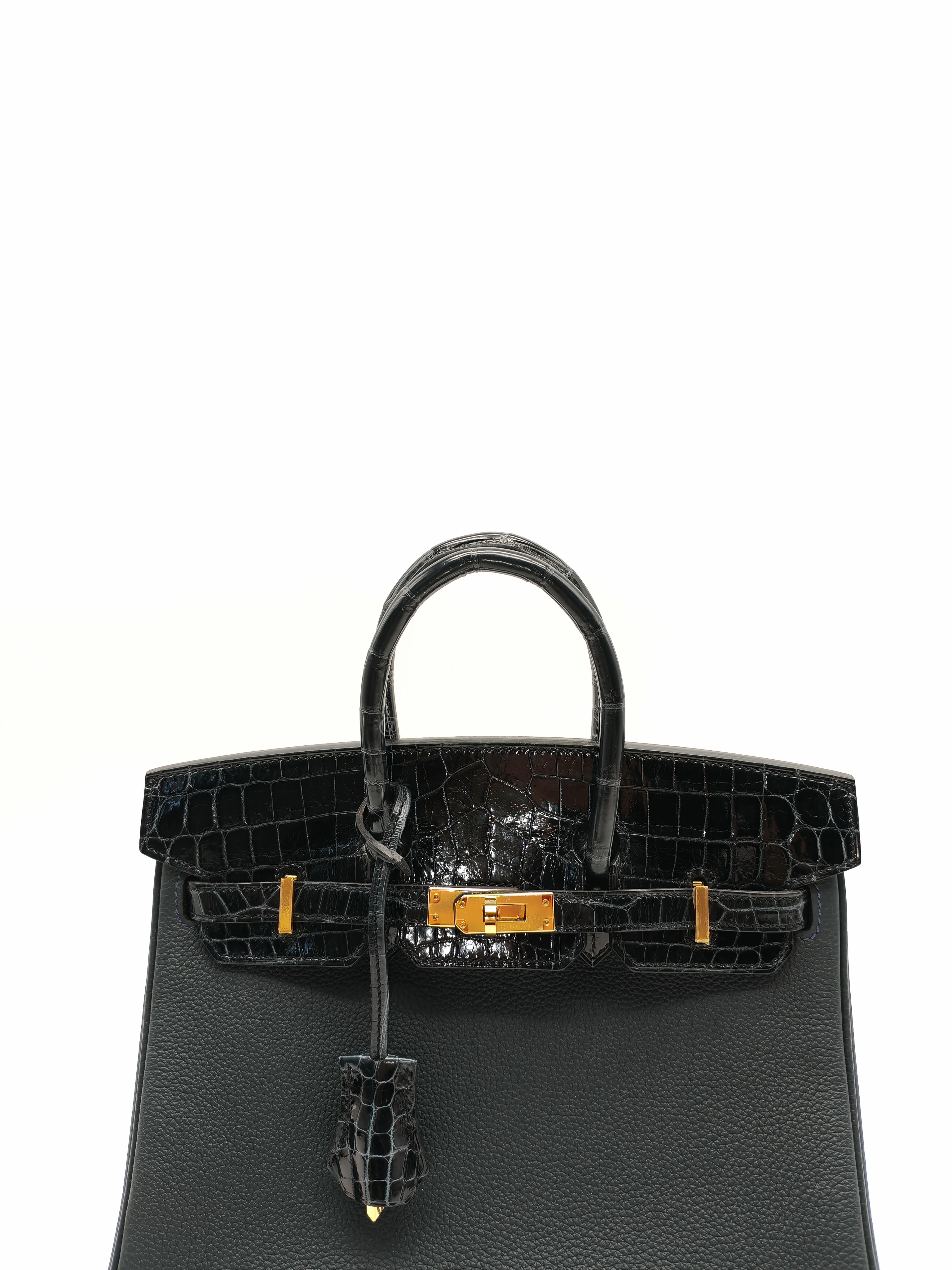 Hermes Birkin 25 Vert Rousseau Togo Leather & Croc Touch Gold Hardware Stamp Y(2020) - Image 13