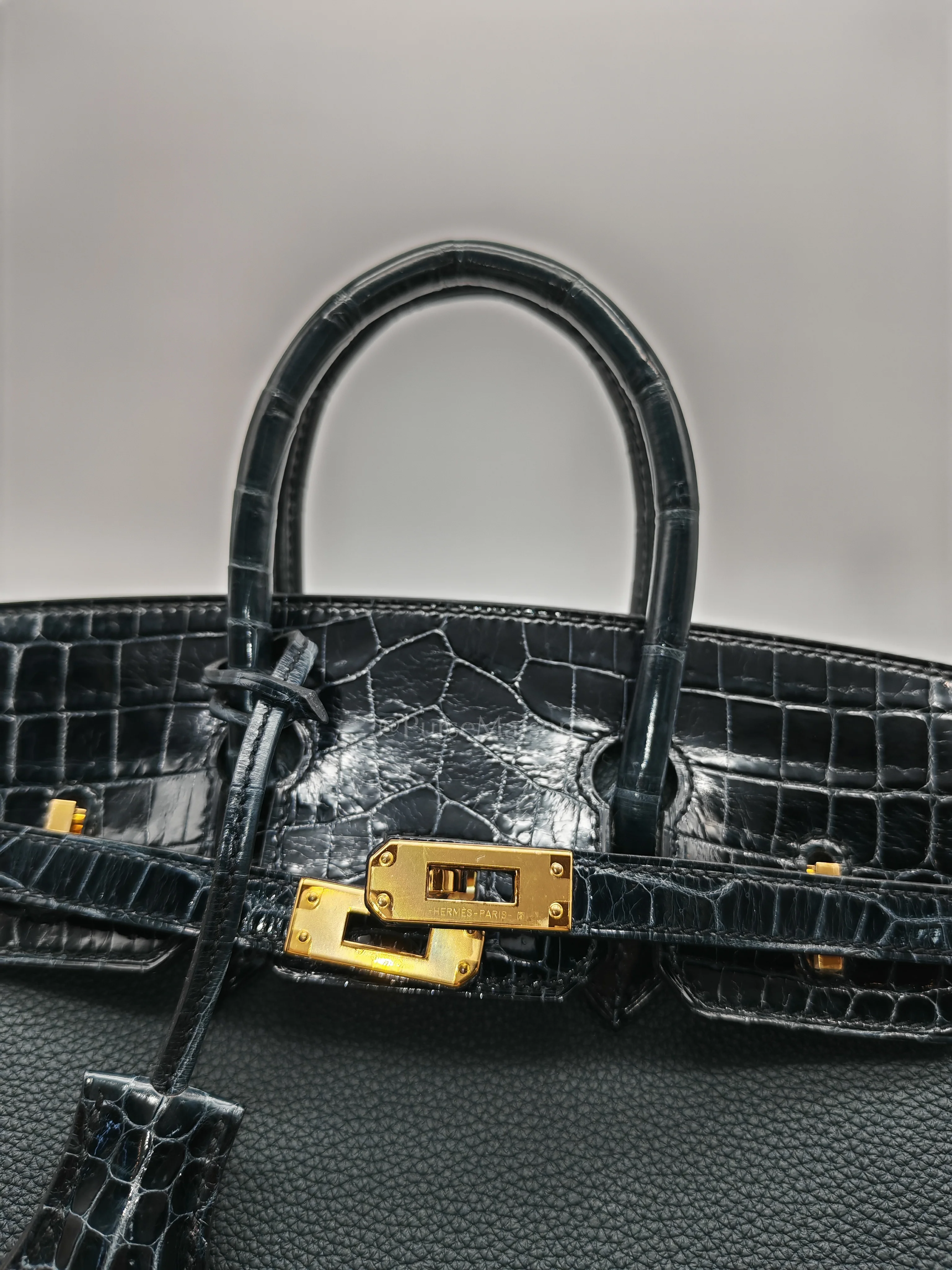 Hermes Birkin 25 Vert Rousseau Togo Leather & Croc Touch Gold Hardware Stamp Y(2020) - Image 14