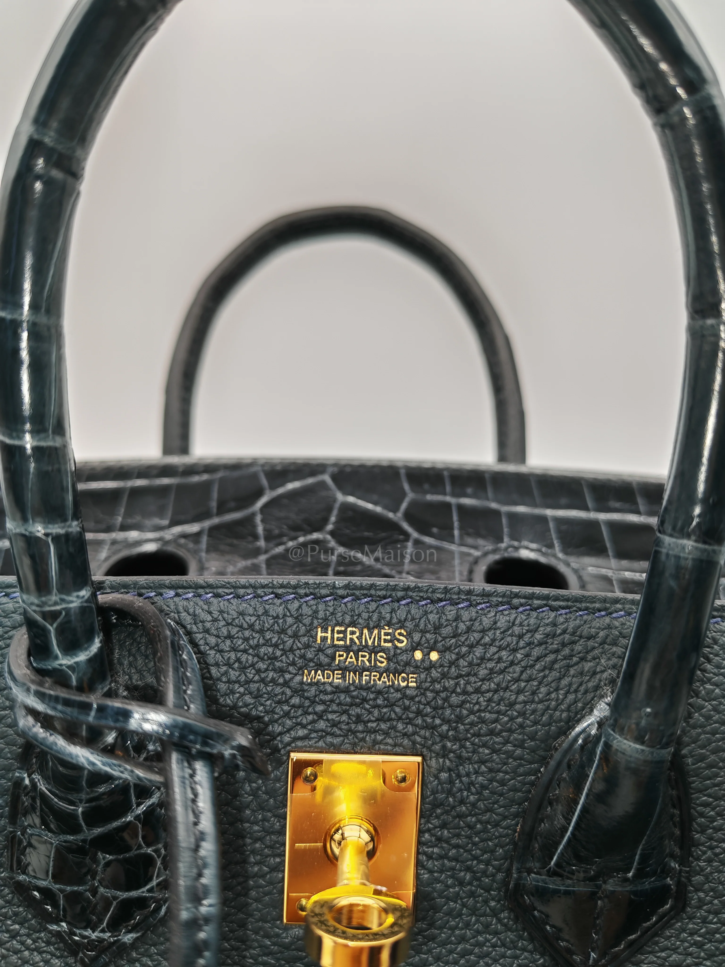 Hermes Birkin 25 Vert Rousseau Togo Leather & Croc Touch Gold Hardware Stamp Y(2020) - Image 16