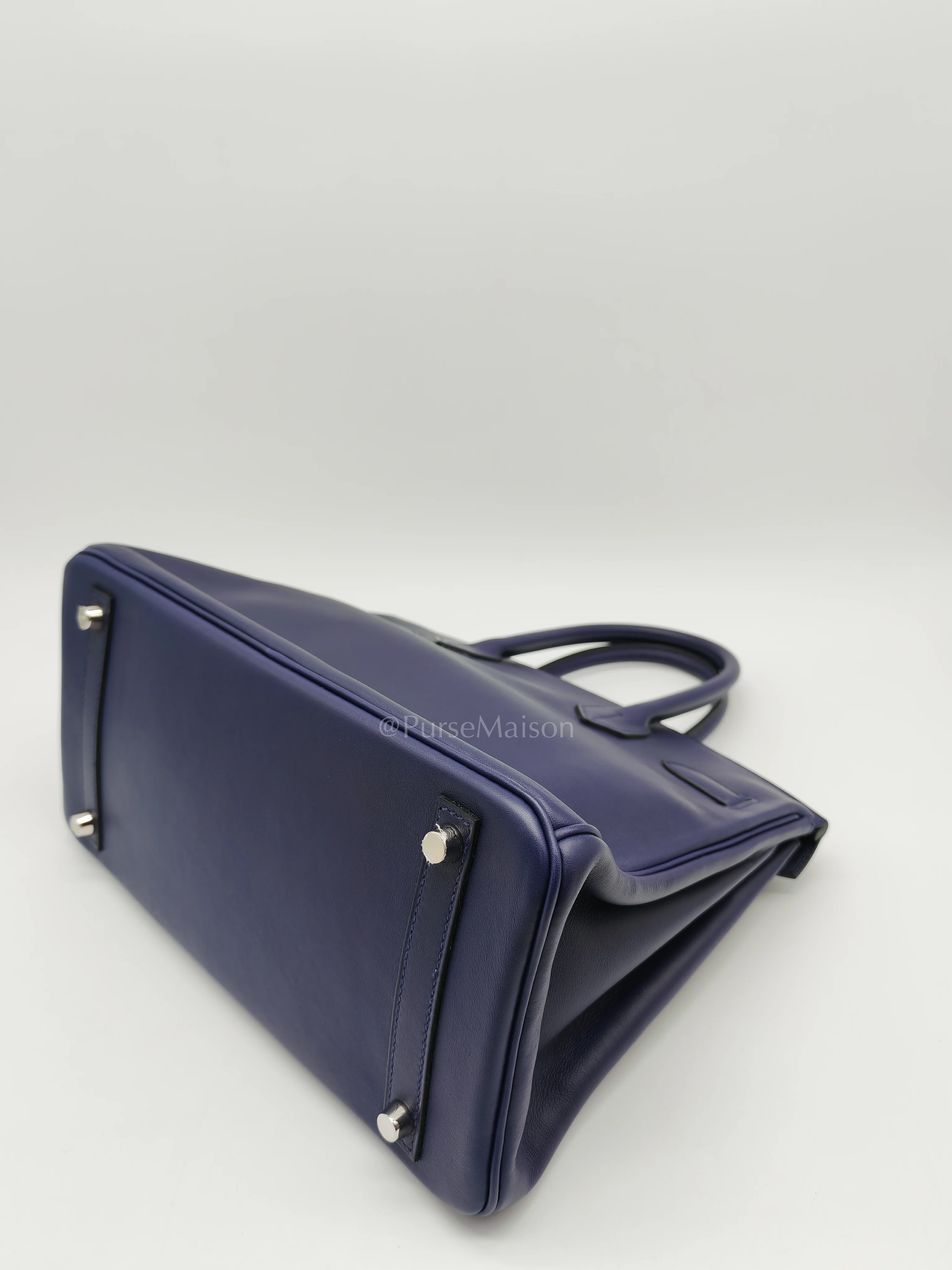 Hermes Birkin 30 Retourne in Tressage de Cuir Blue Du Nord/Bleu Encre Epsom in Swift Leather and Palladium Hardware Stamp D (2019) - Image 11