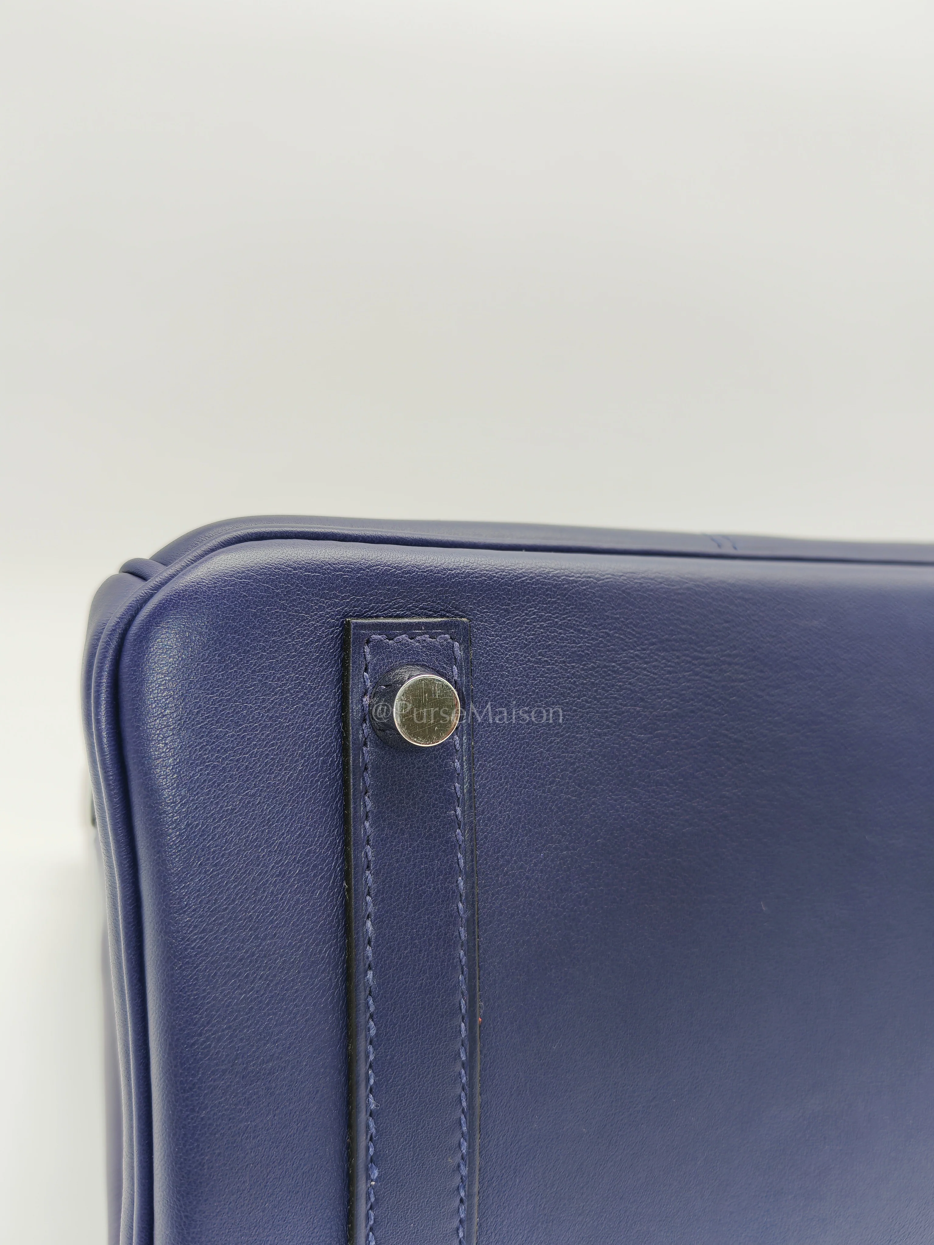 Hermes Birkin 30 Retourne in Tressage de Cuir Blue Du Nord/Bleu Encre Epsom in Swift Leather and Palladium Hardware Stamp D (2019) - Image 12