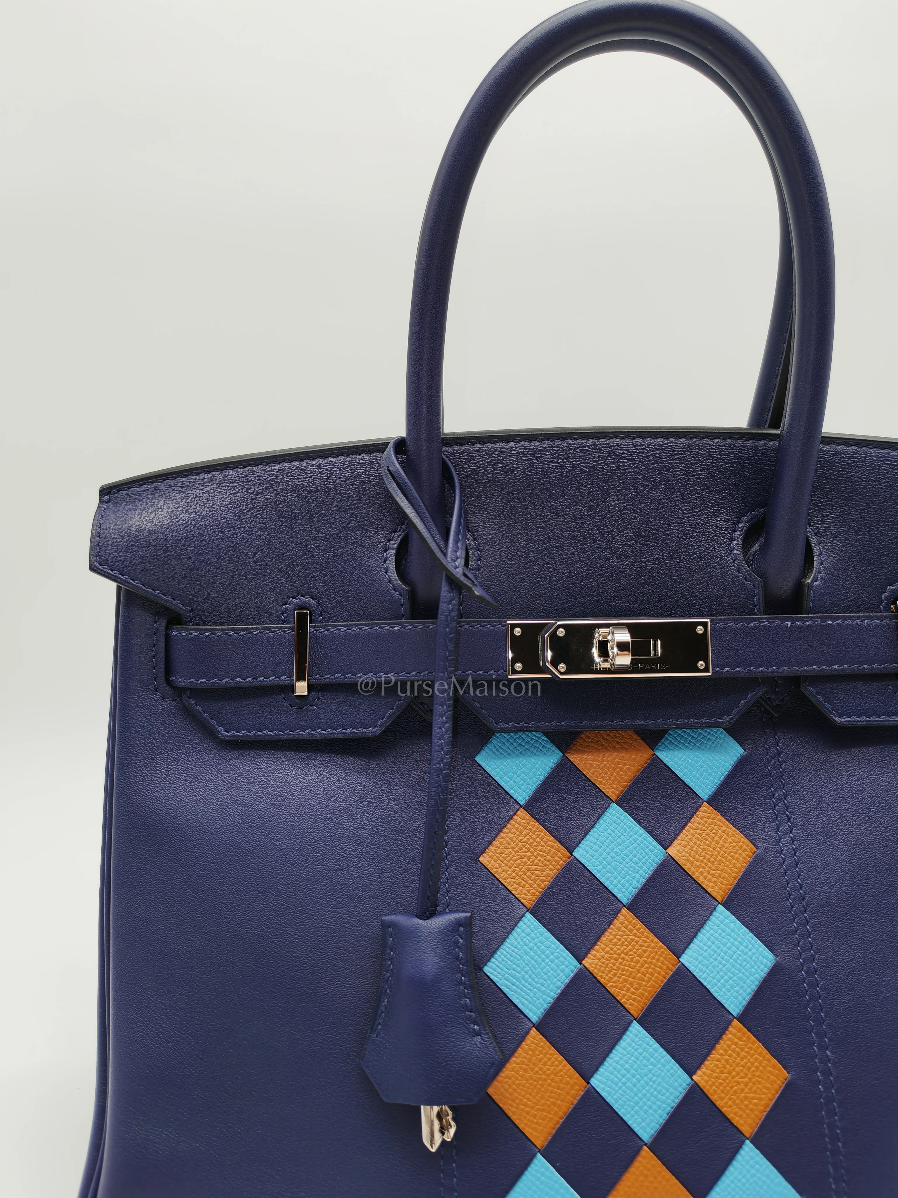 Hermes Birkin 30 Retourne in Tressage de Cuir Blue Du Nord/Bleu Encre Epsom in Swift Leather and Palladium Hardware Stamp D (2019) - Image 13
