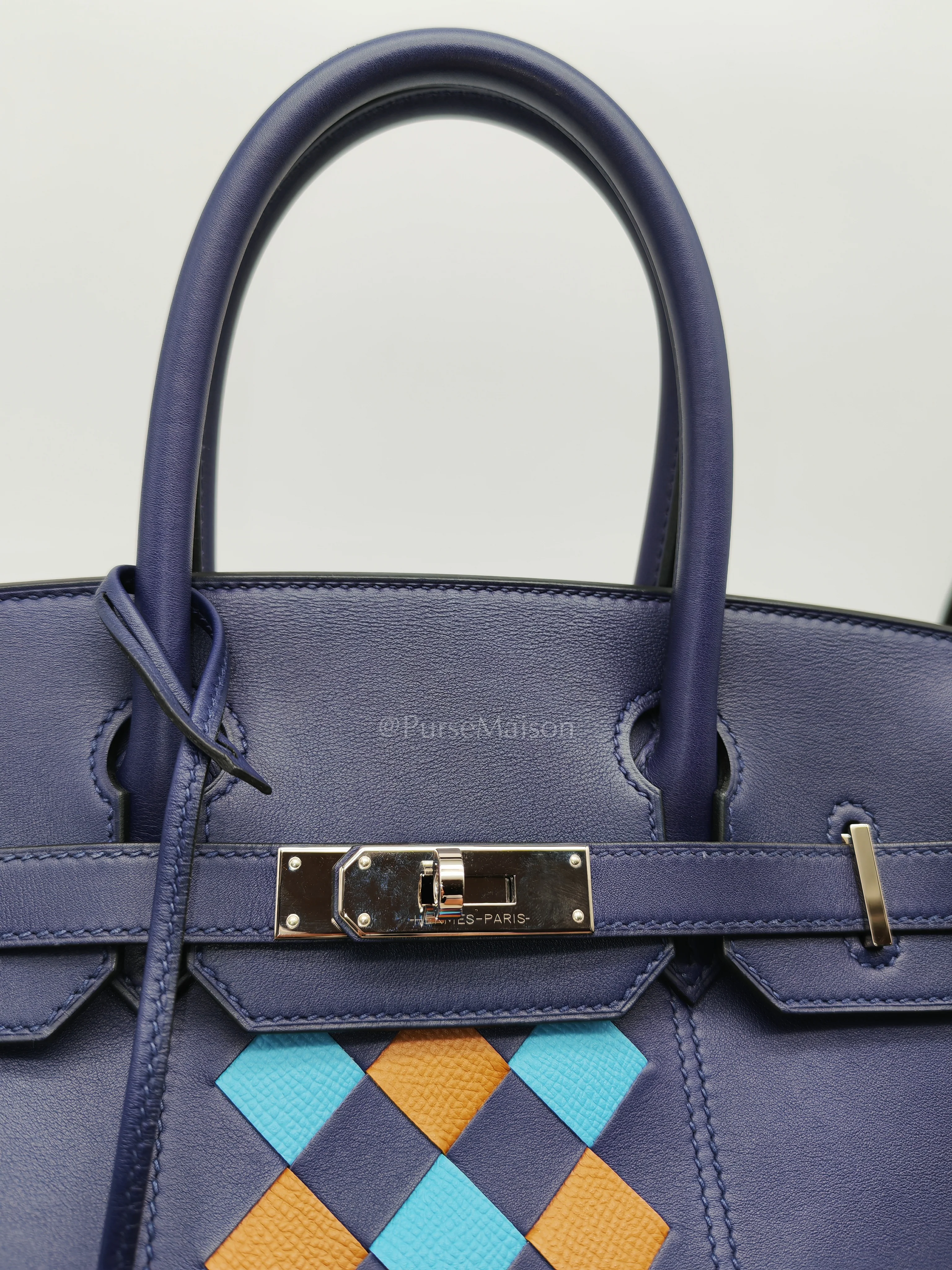 Hermes Birkin 30 Retourne in Tressage de Cuir Blue Du Nord/Bleu Encre Epsom in Swift Leather and Palladium Hardware Stamp D (2019) - Image 17