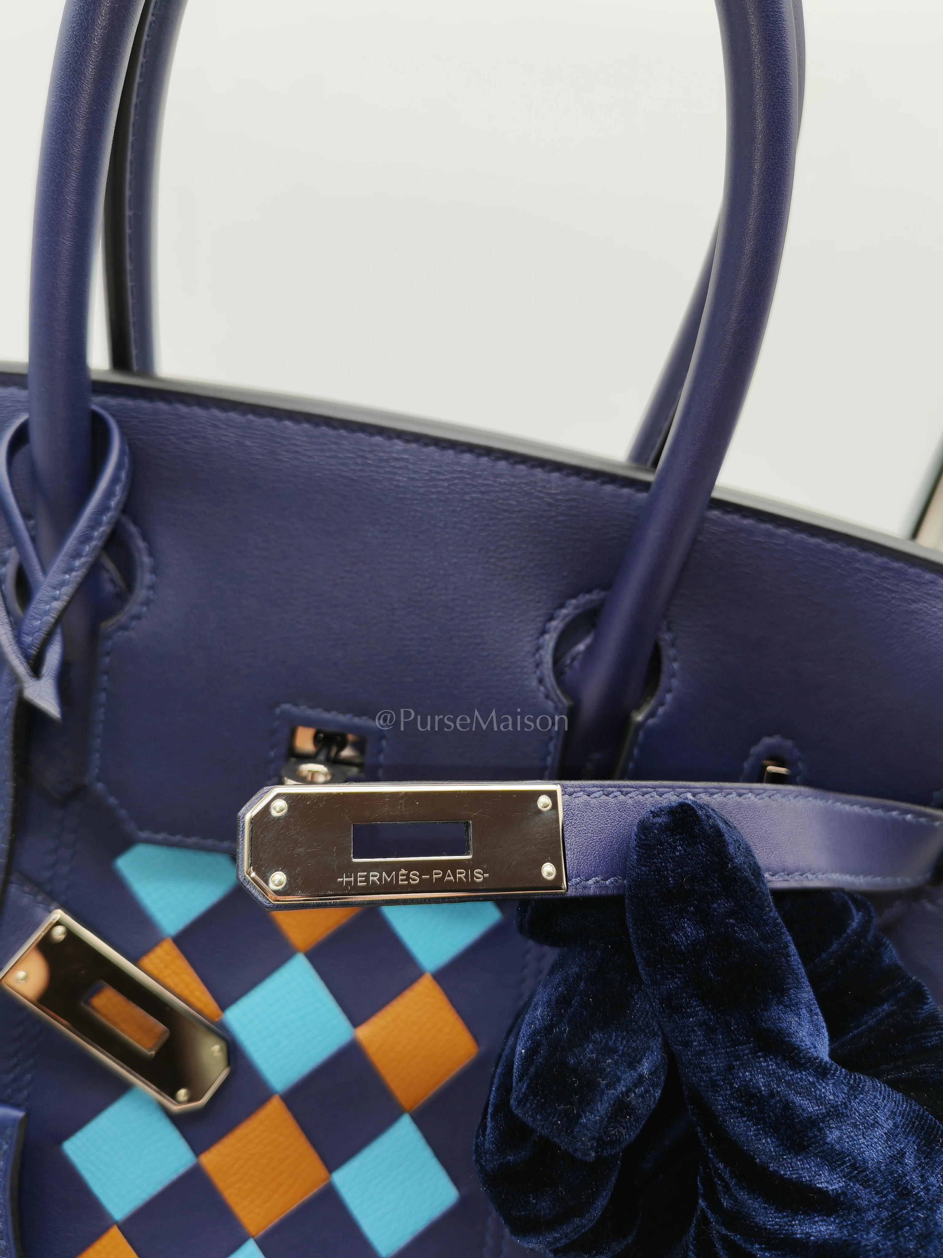 Hermes Birkin 30 Retourne in Tressage de Cuir Blue Du Nord/Bleu Encre Epsom in Swift Leather and Palladium Hardware Stamp D (2019) - Image 18
