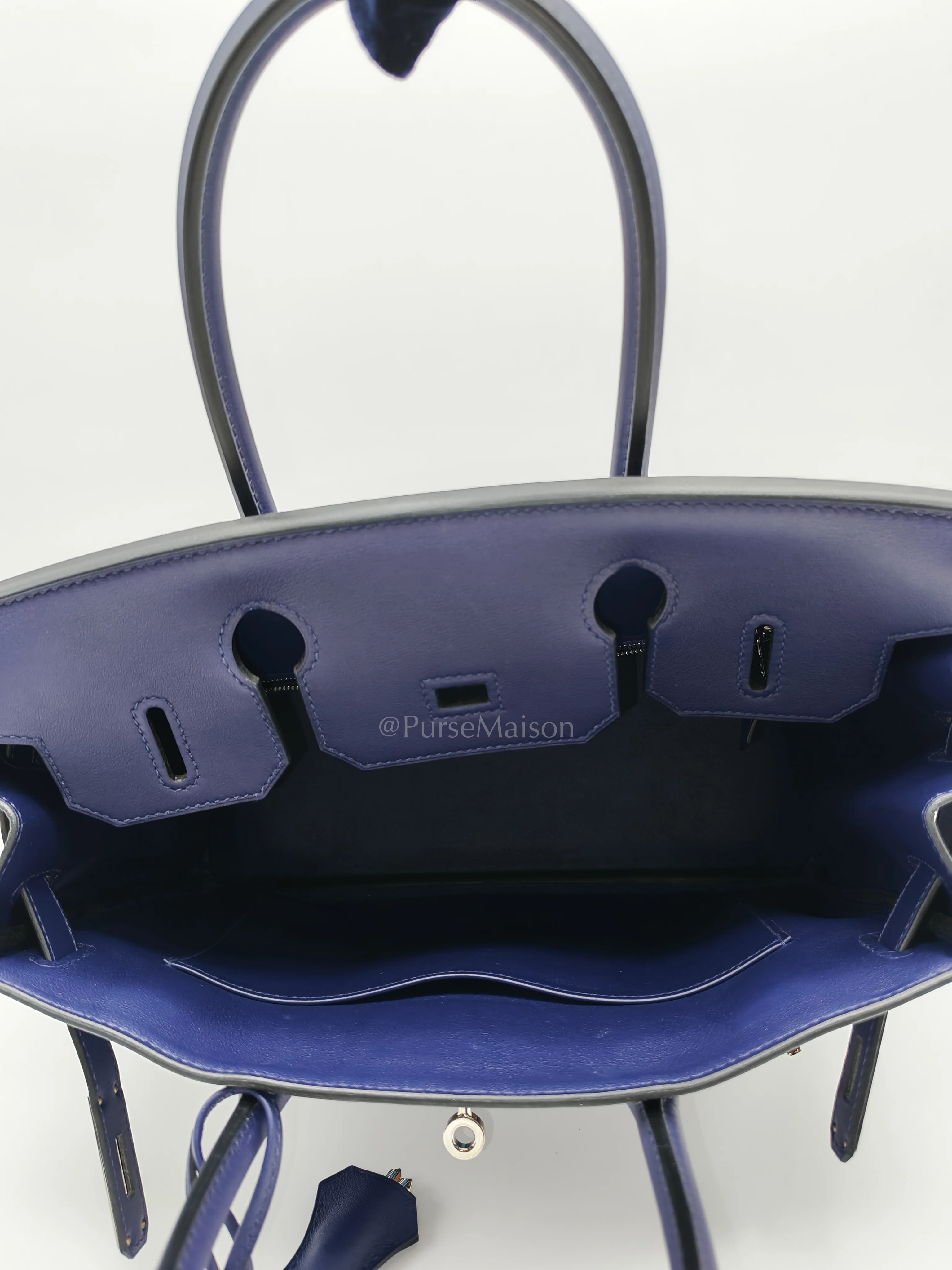 Hermes Birkin 30 Retourne in Tressage de Cuir Blue Du Nord/Bleu Encre Epsom in Swift Leather and Palladium Hardware Stamp D (2019) - Image 22